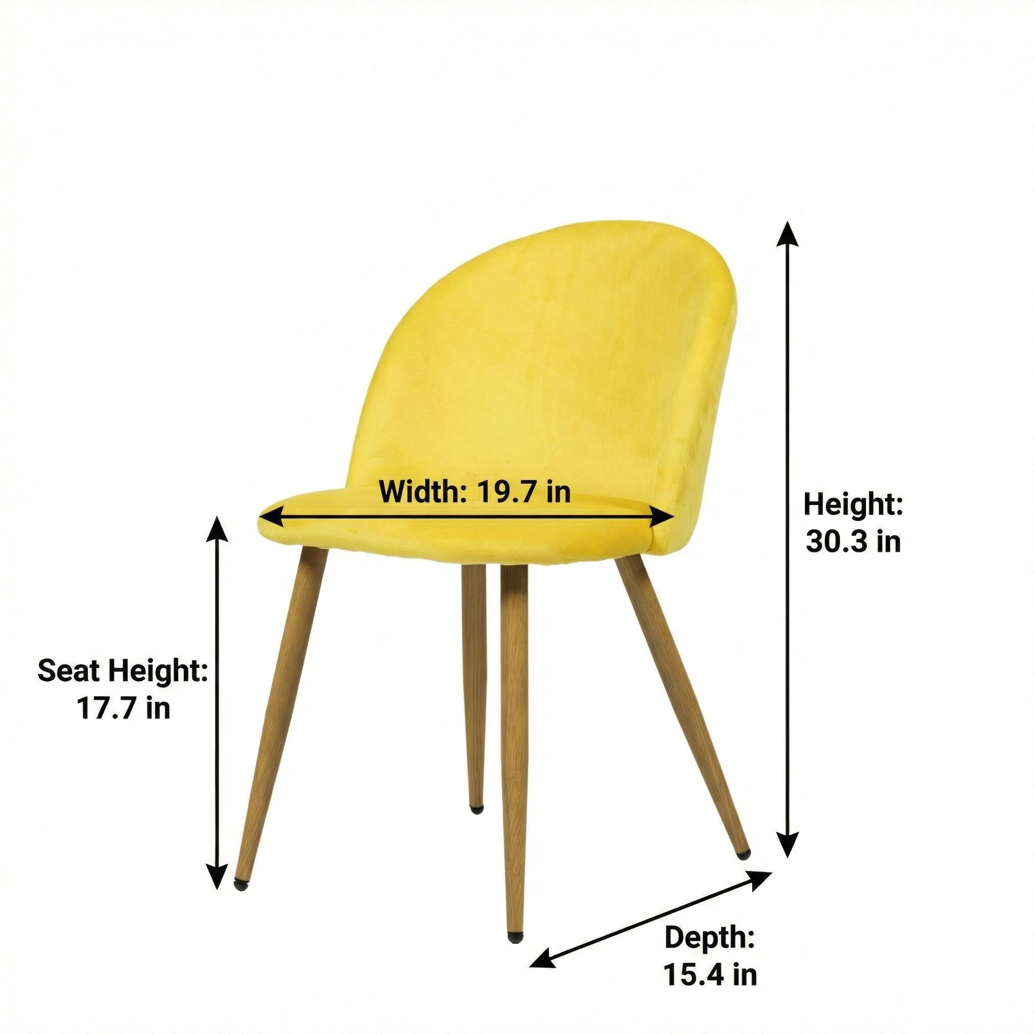 ZOMBA Velvet Dining Chair Set of 2, Modern Fabric, Yellow