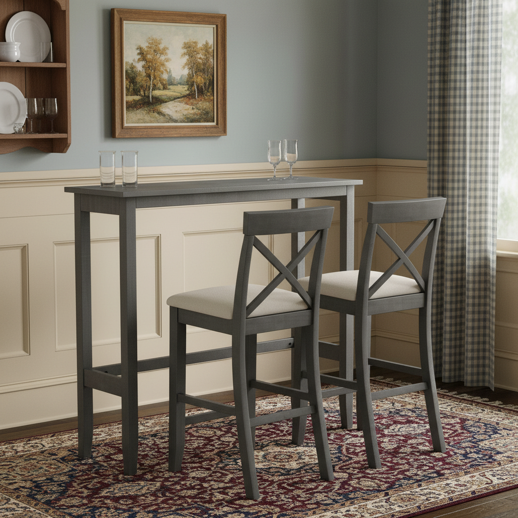 Harlow 48" Farmhouse Bar Height Dining Table Set with 2 Chairs