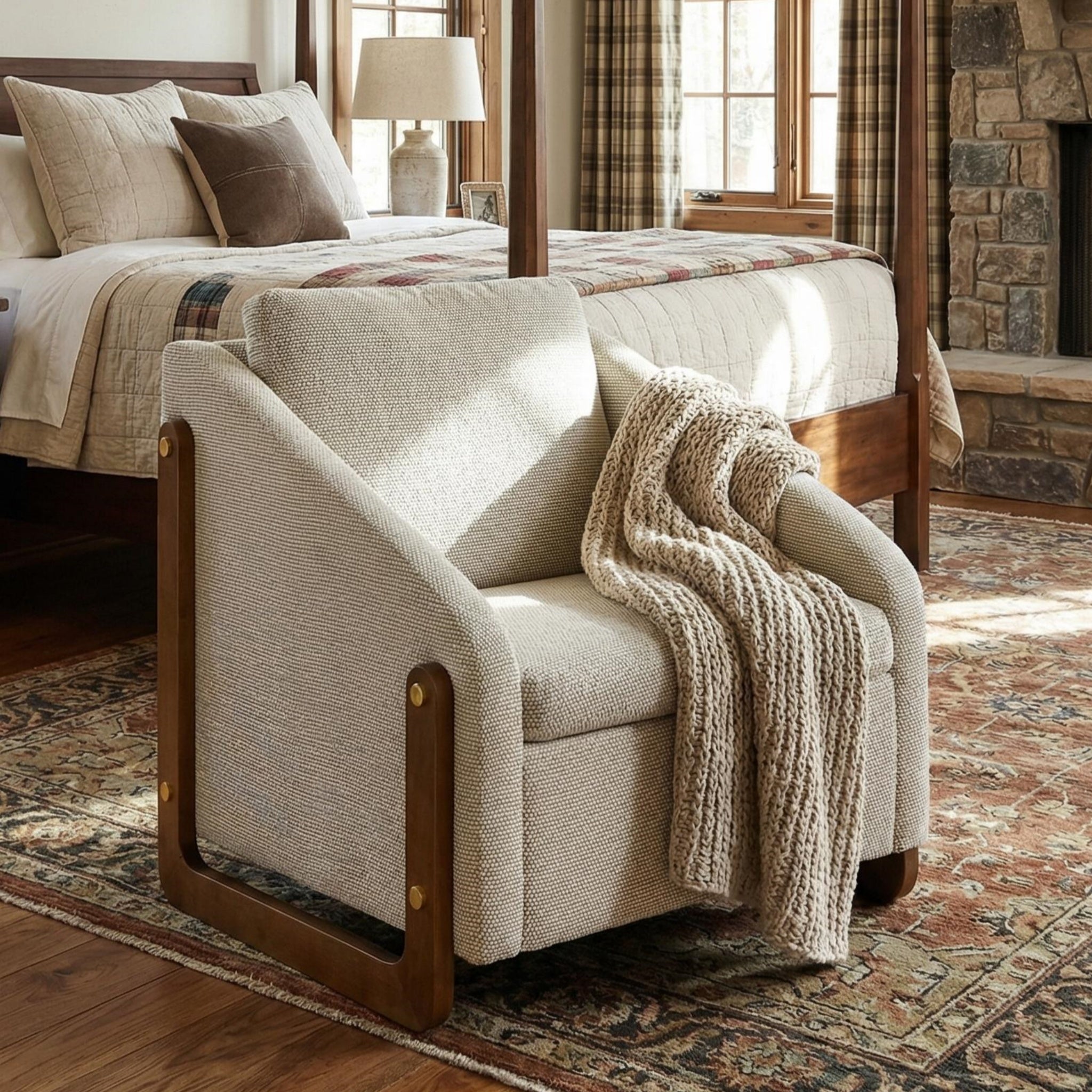 Sedgwick Modern Chenille Upholstered Armchair Wooden Frame