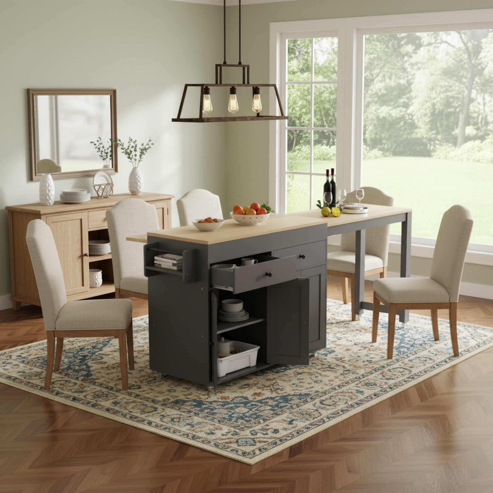 Mekong 74" Kitchen Island with Extendable Dining Table