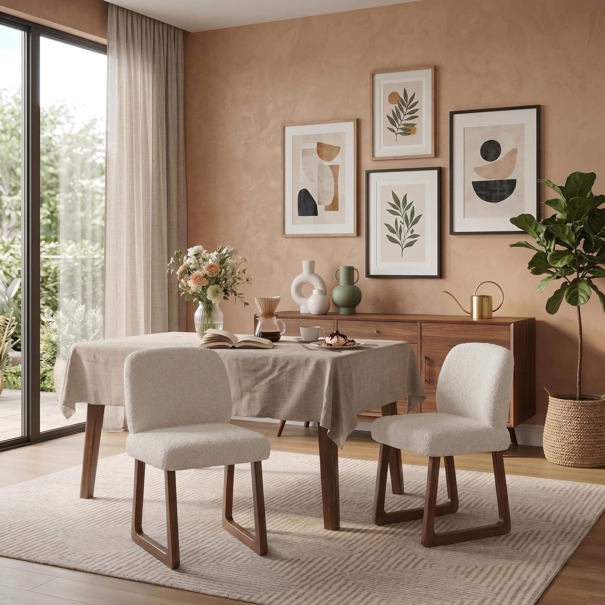 Tekapo Fabric Upholstered Dining Chairs with Curved Wood Legs Set of 2
