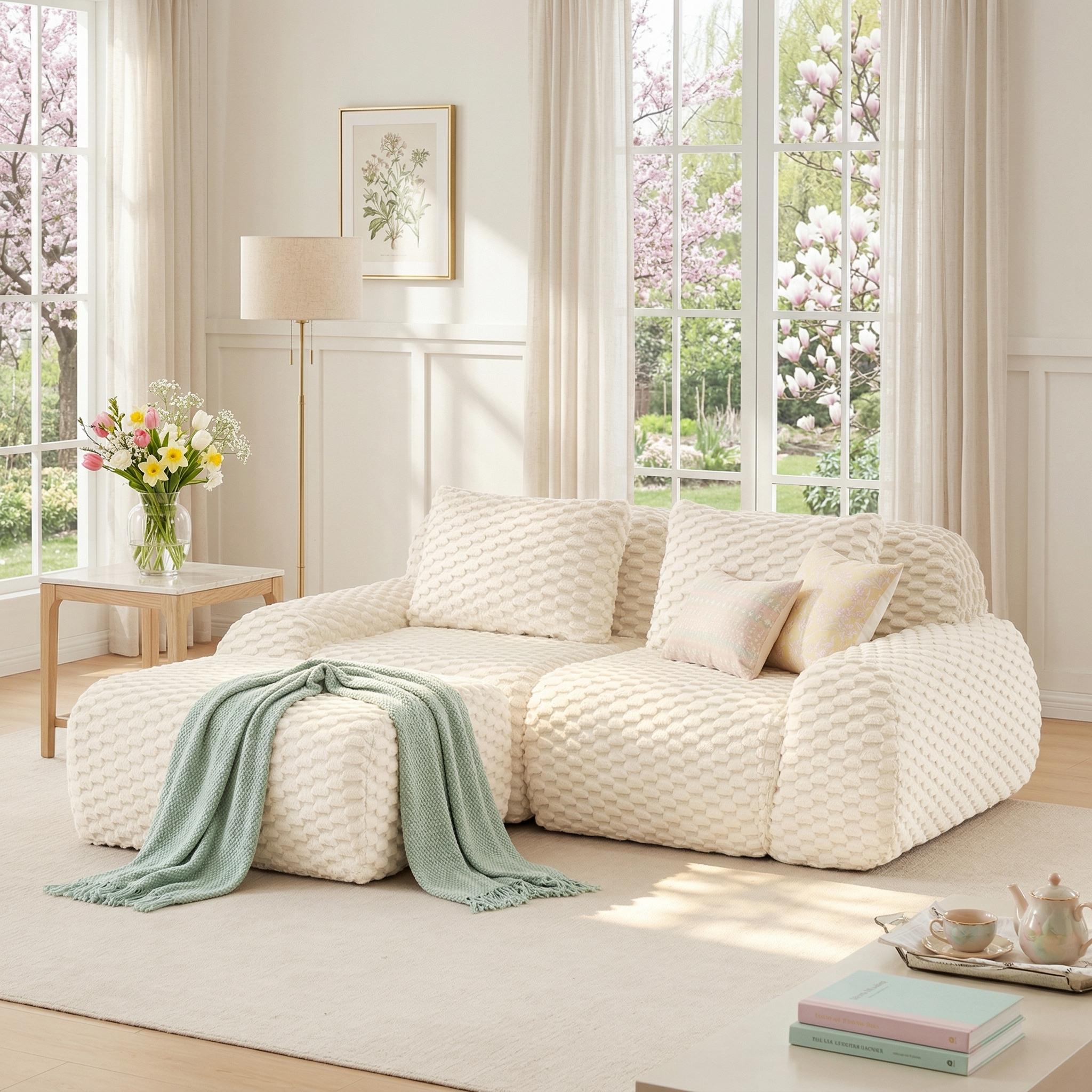 Olathe 82" Modular Flannelette Fabric L-Shaped Sectional Sofa with Movable Ottoman