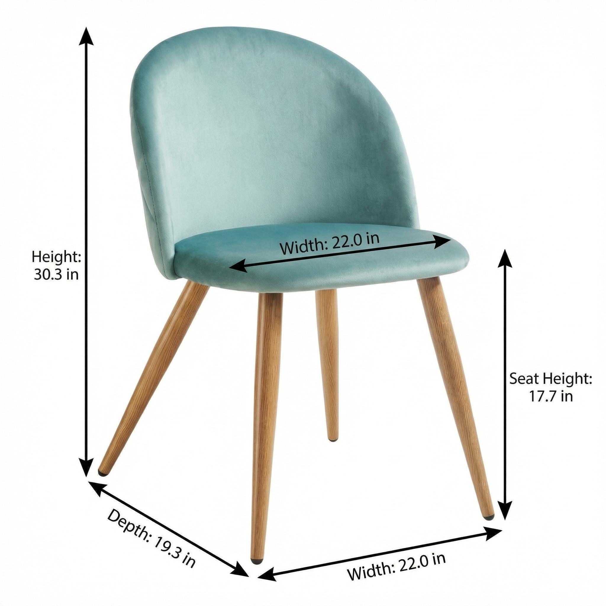 ZOMBA Velvet Dining Chair Set of 4, Oak Legs, Aqua