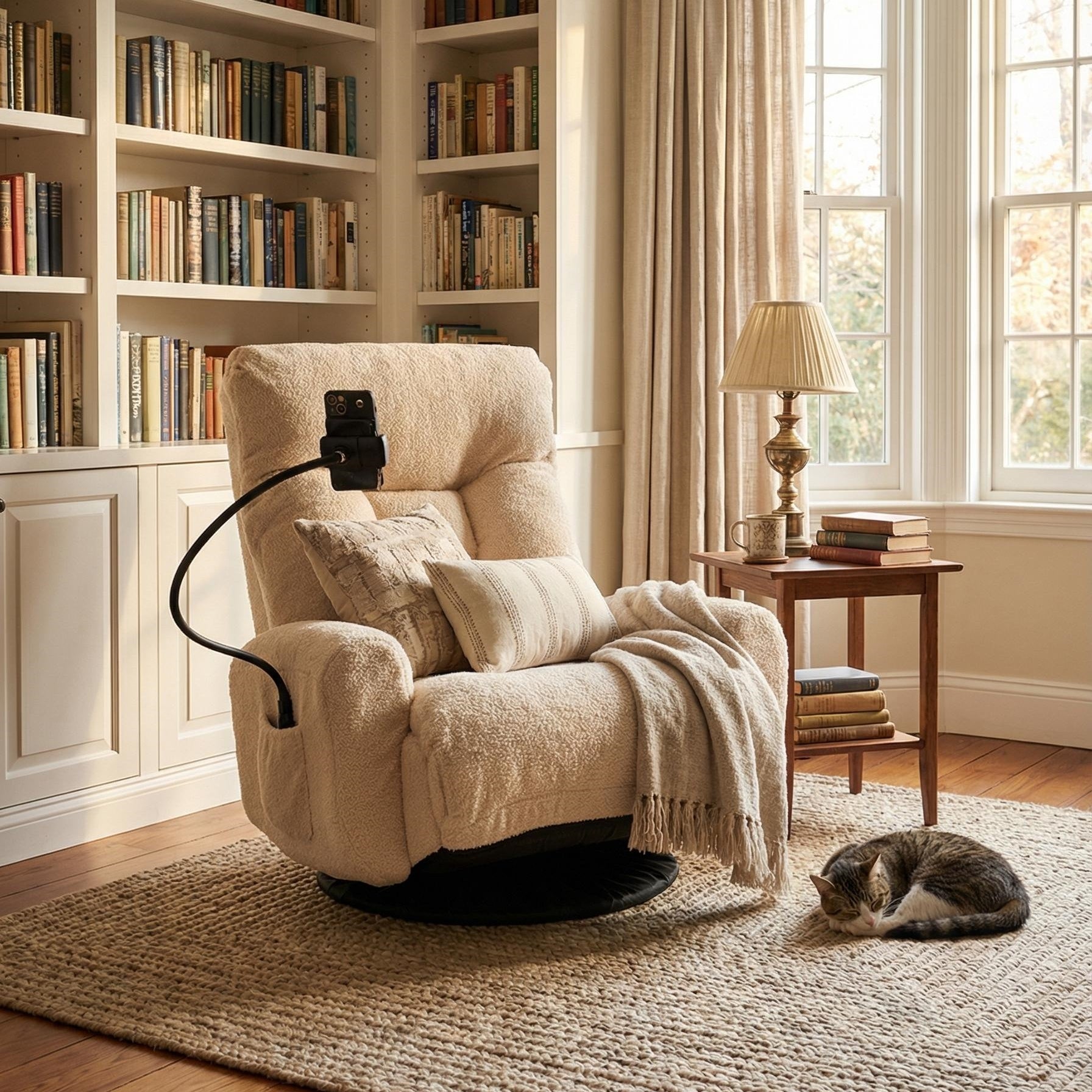 Basin Modern Swivel Recliner Lounge Chair with Phone Holder, Beige