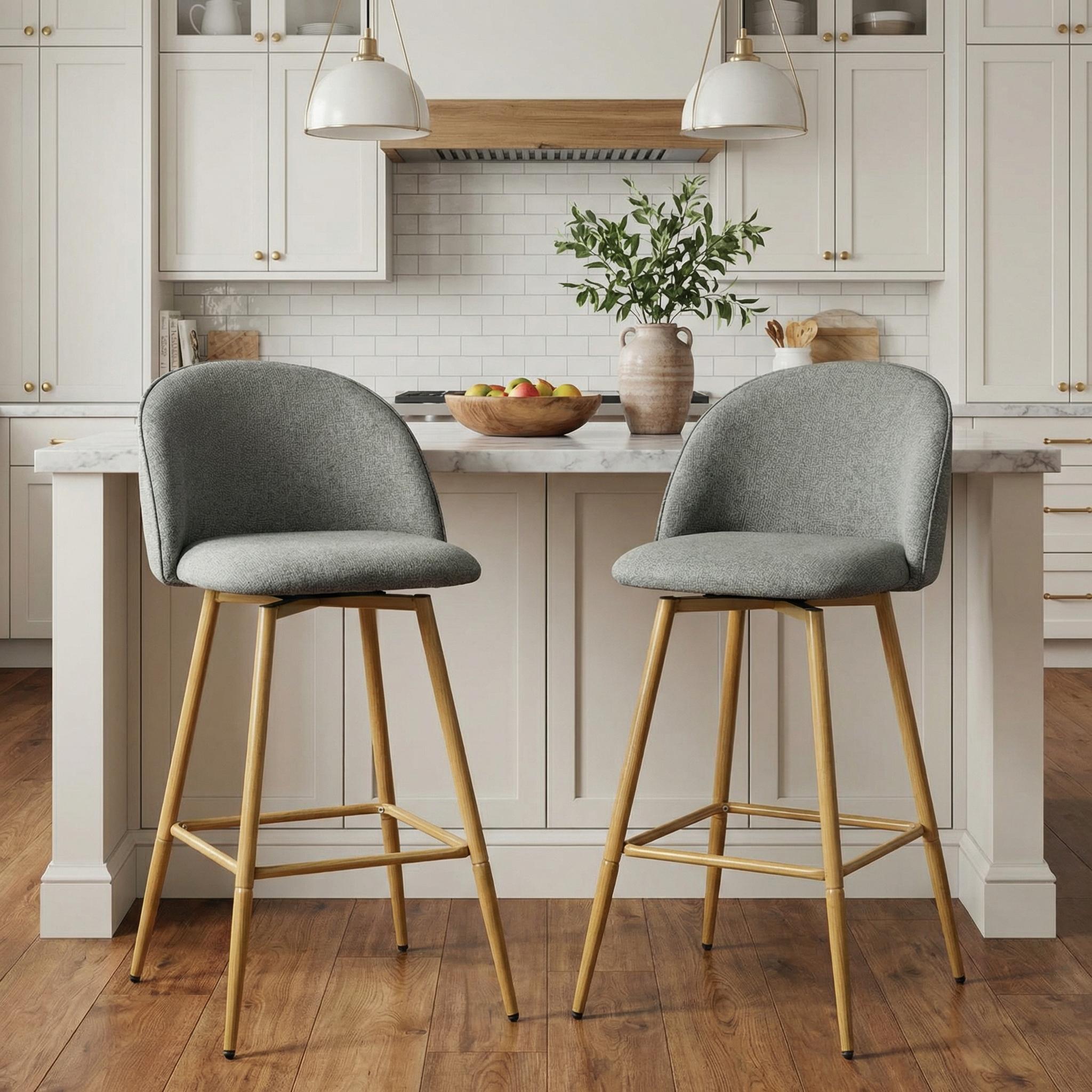 HASEEB 26" Swivel Counter Height Bar Stools Set of 2 with Performance Fabric