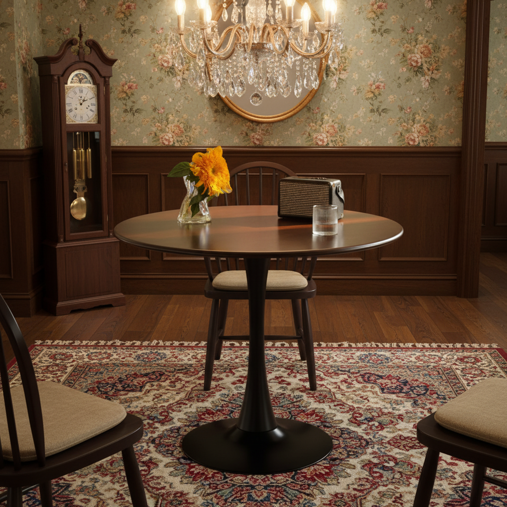 Luna 24" Mid Century Modern Round Dining Table with MDF Top and Steel Base