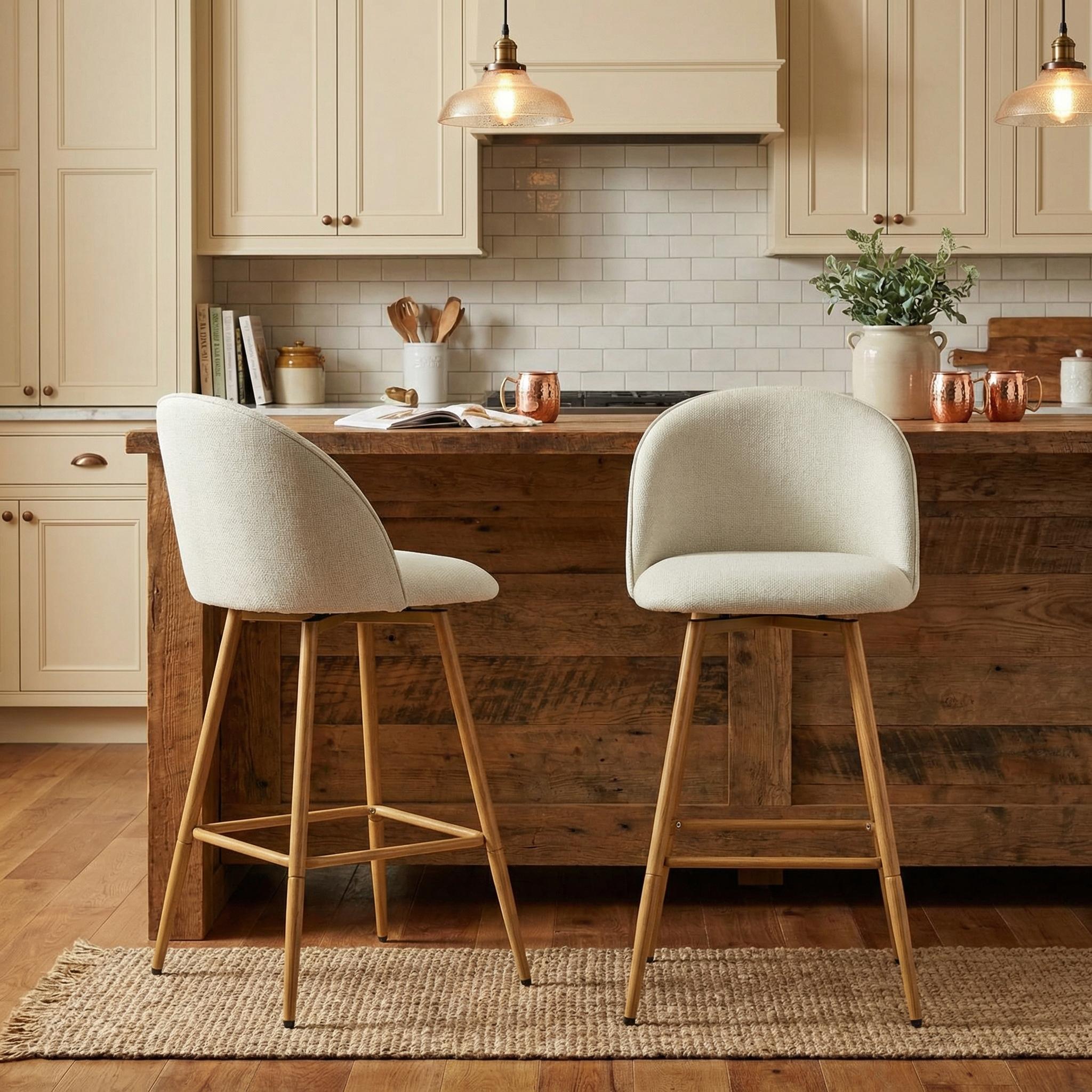 HASEEB 26" Swivel Counter Height Bar Stools Set of 2 with Performance Fabric