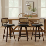 Homy Casa Medoc 26" Rattan Back Swivel Counter Height Upholstered Bar Stool Set of 3