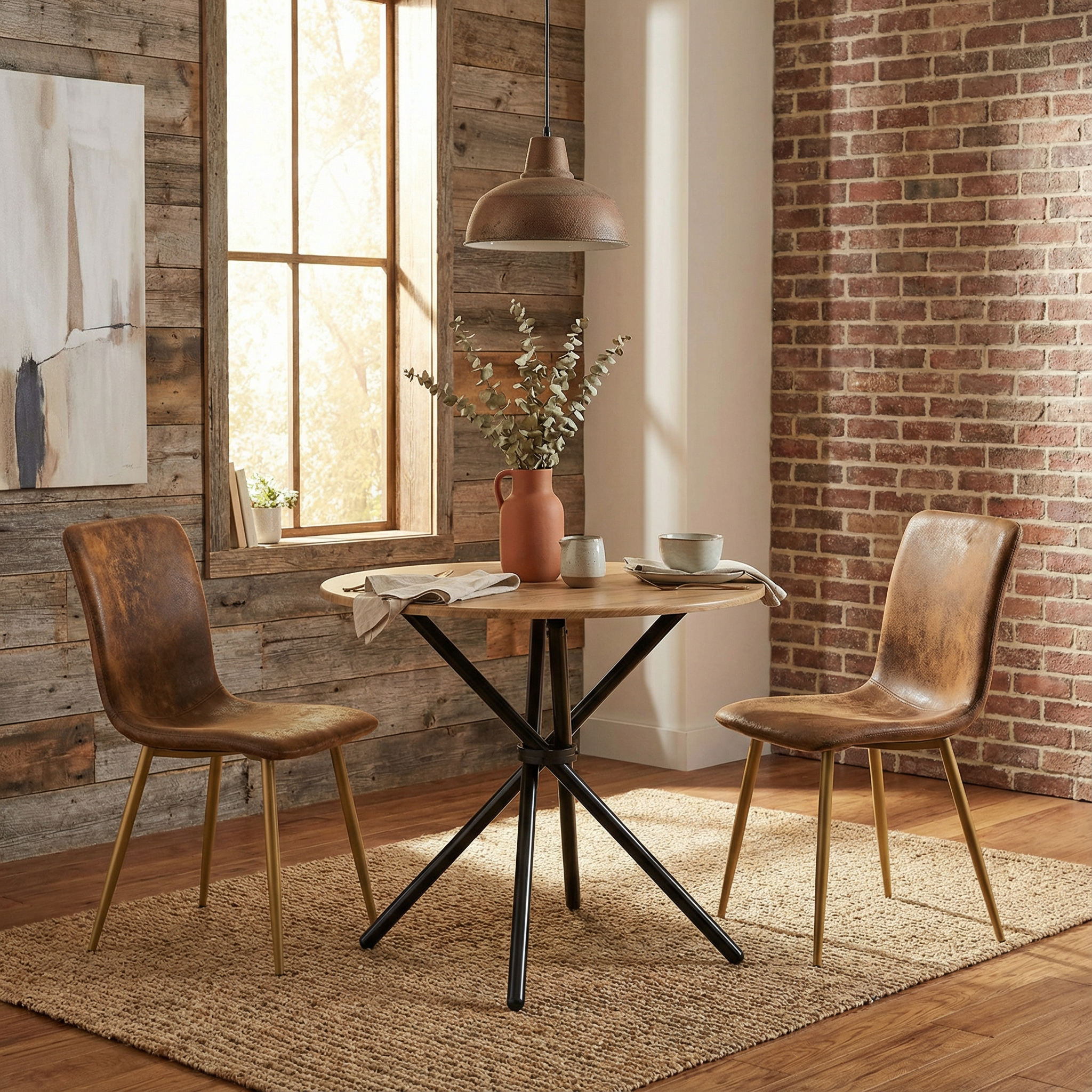 Fontana 3 Piece Oak Dining Table Set with 2 Scargill Upholstered Chairs, Suede Brown