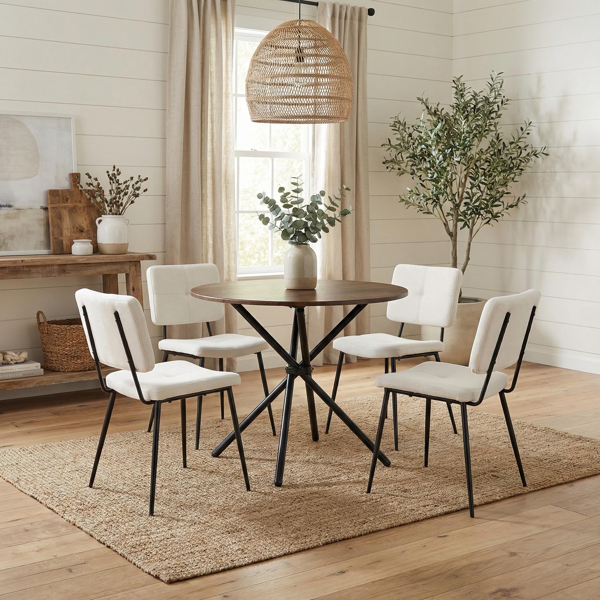 Fontana 5 Piece Brown Dining Table Set with 4 Pomona Upholstered Chairs