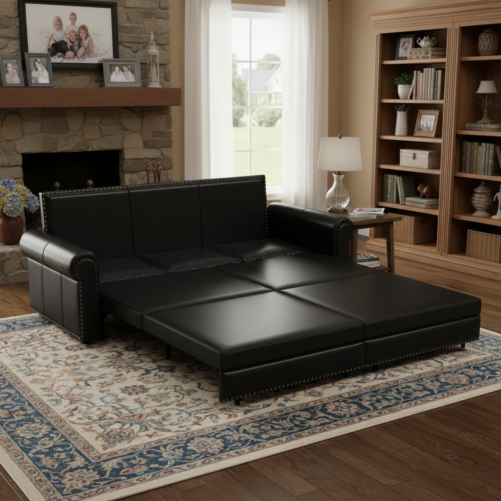 Denton 93.7" Faux Leather Chesterfield King Pull-Out Sleeper Sofa Bed