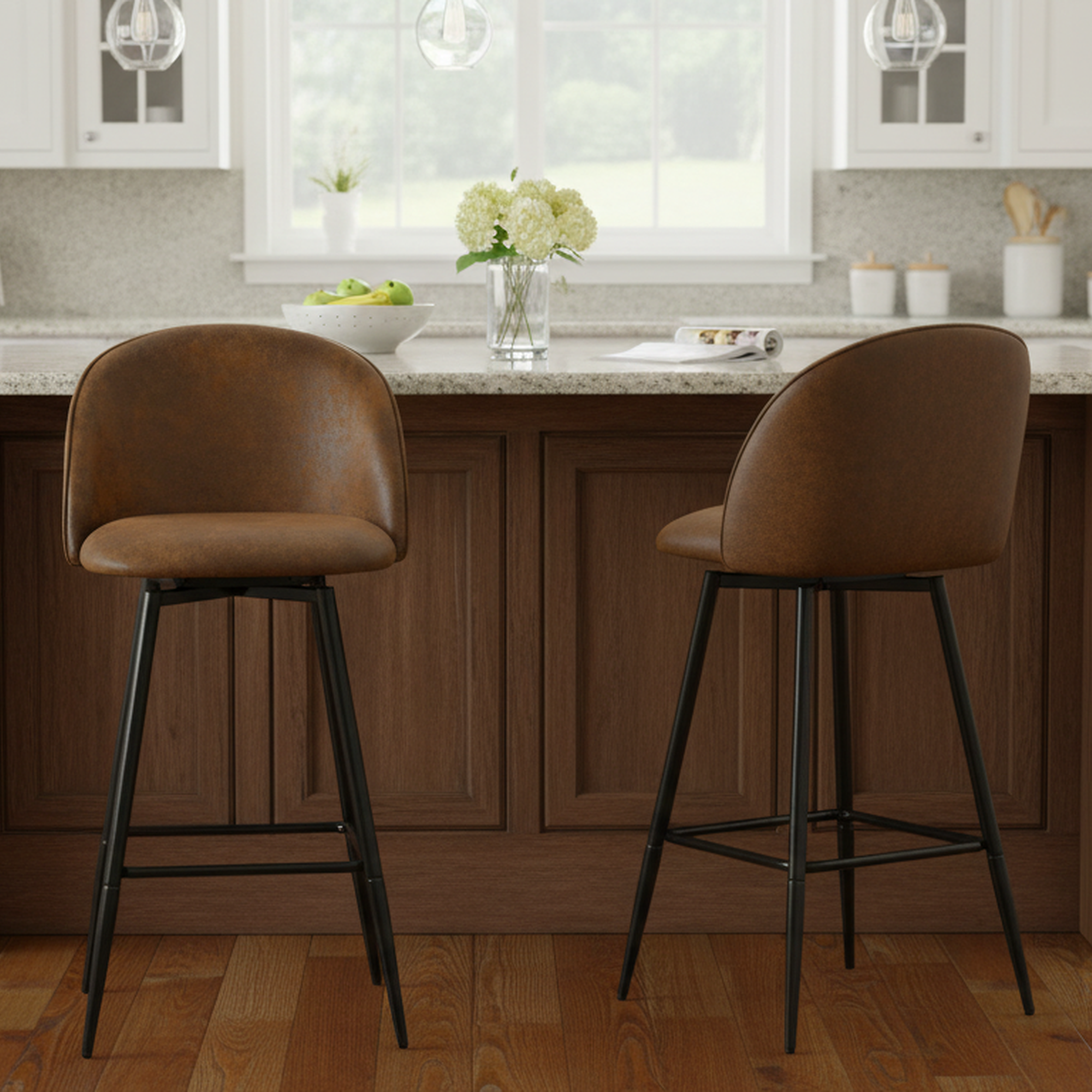 HASEEB 26" Swivel Counter Height Bar Stools Set of 2