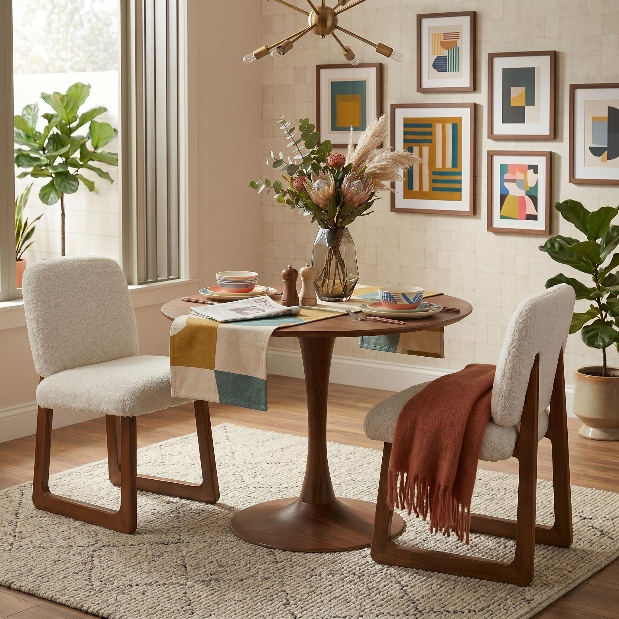 Tekapo Fabric Upholstered Dining Chairs with Curved Wood Legs Set of 2