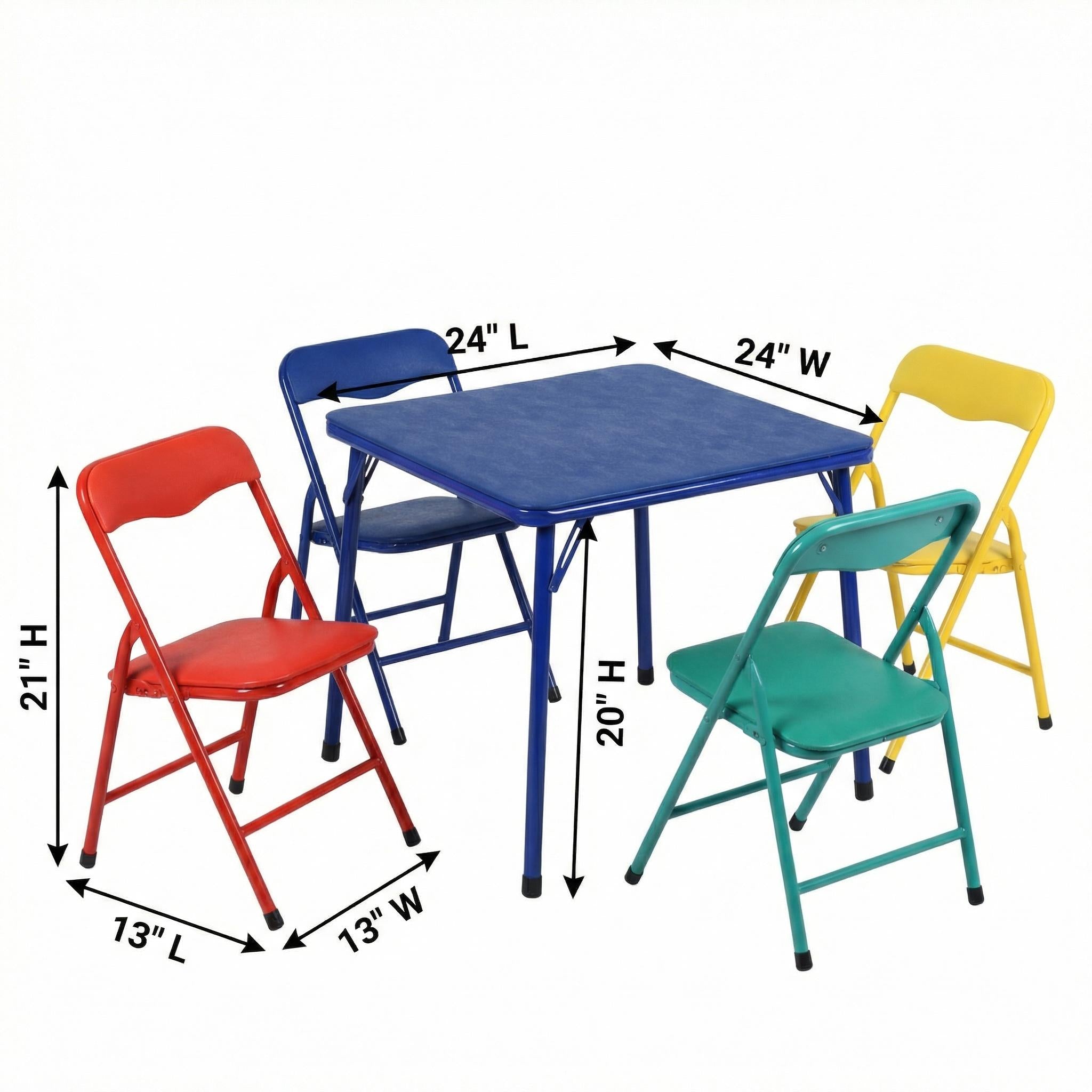Page 5PC Small Foldable Set 24” Blue Table with 4 Assorted Colors Chairs for Playrooms & Classrooms