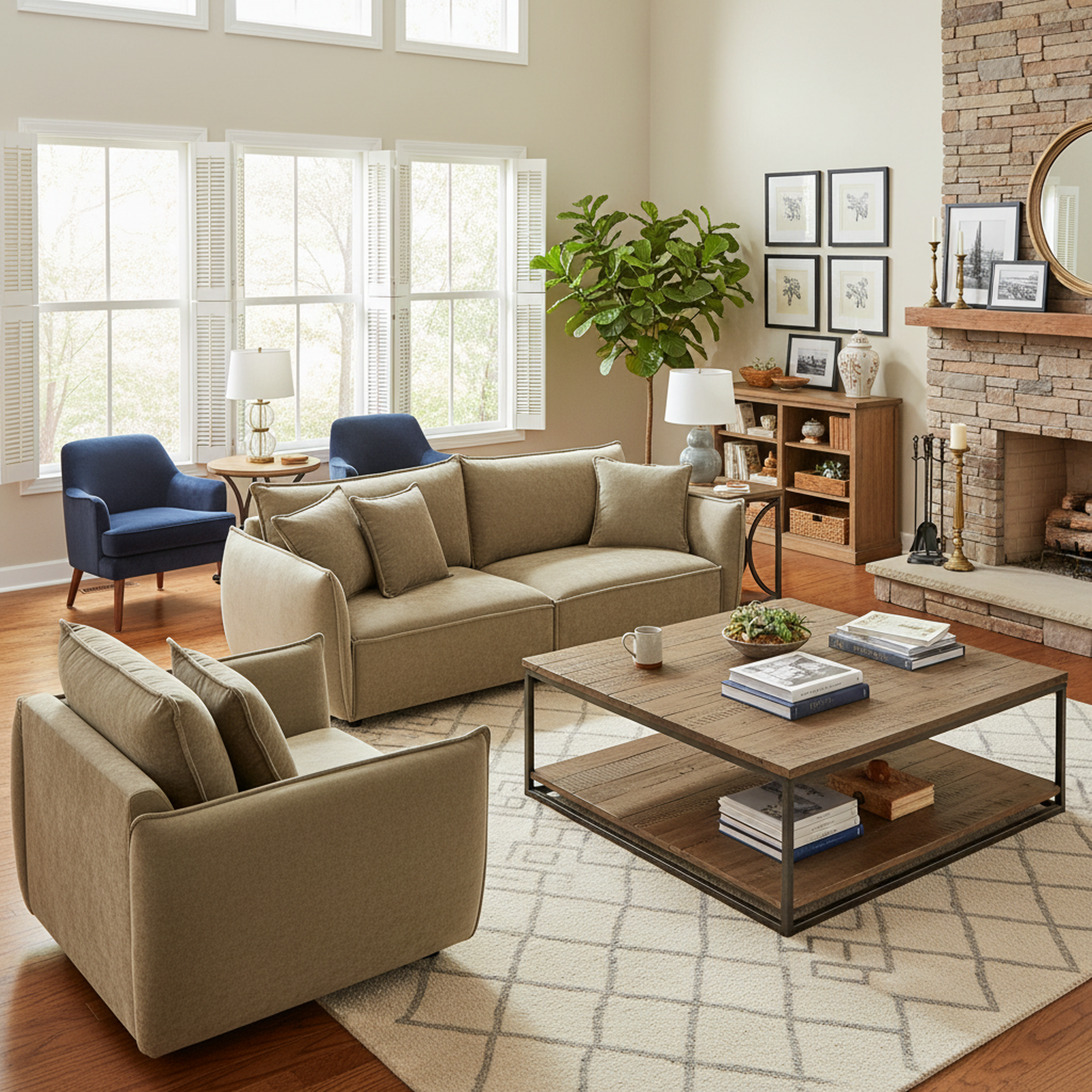 Phoenix 2 Piece Linen Fabric Sofa Set, Loveseat Sofa & Recliner Chair, Light Green