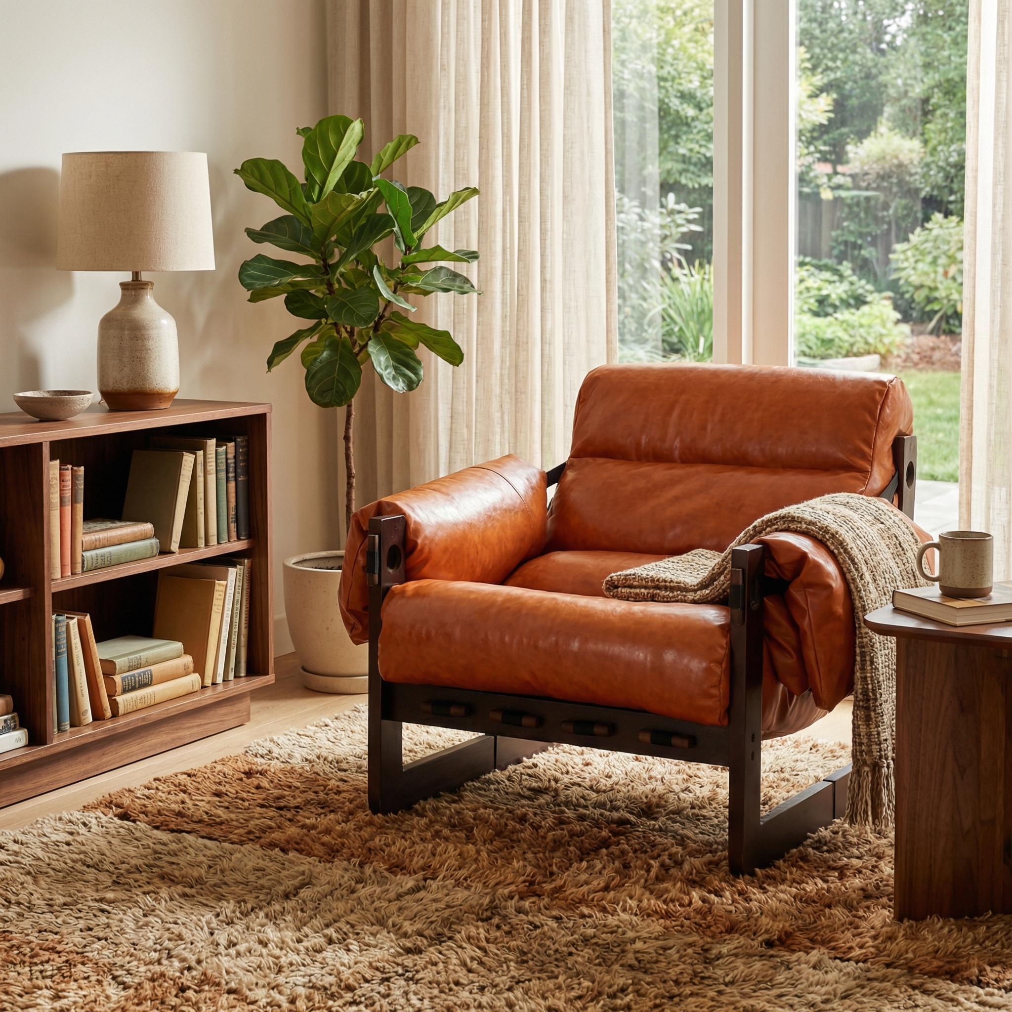 Ravena Modern Vintage Leather Lounge Chair with Removable Armrests
