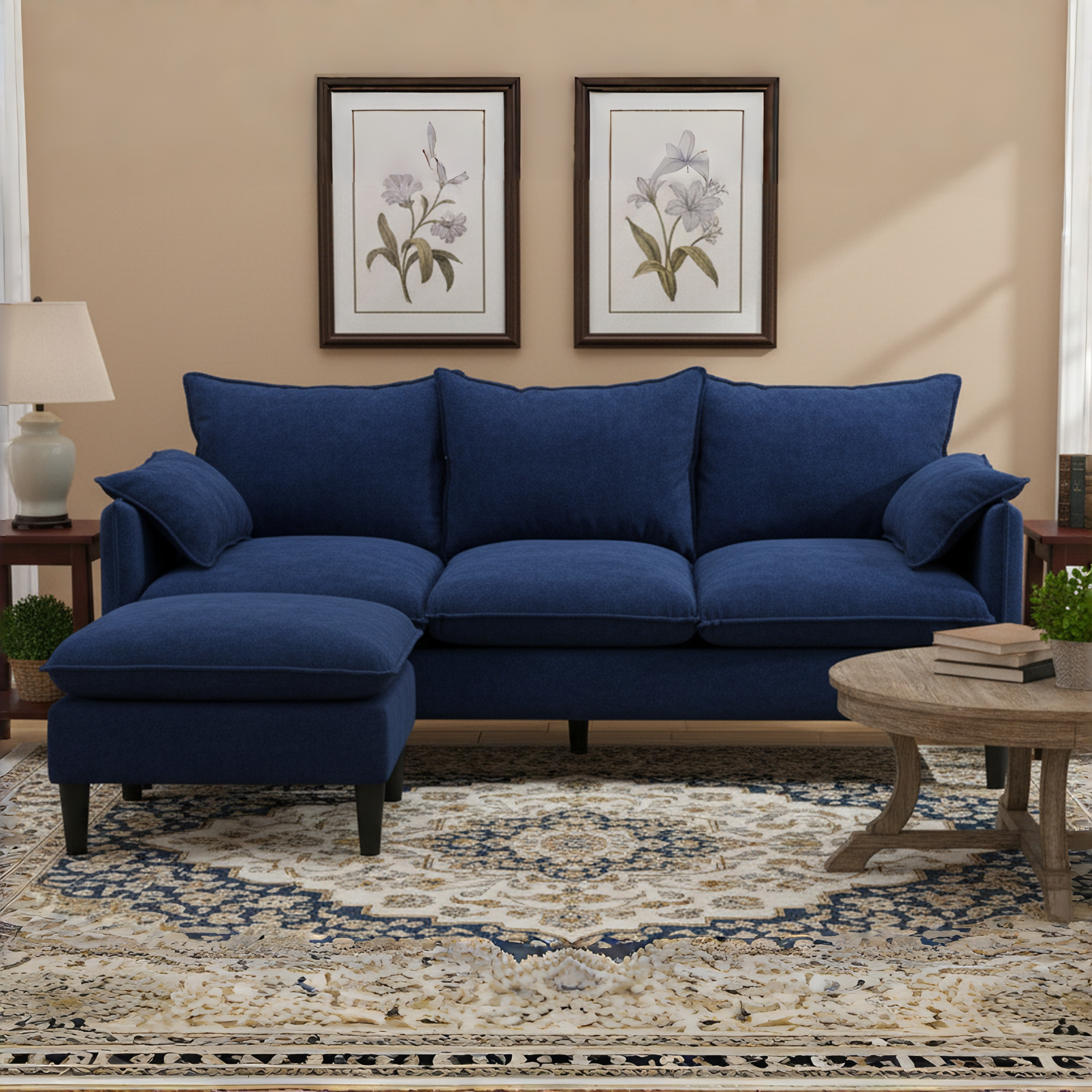 Helsinki 78" Convertible L-Shaped 3-Seater Sofa with Storage Ottomans