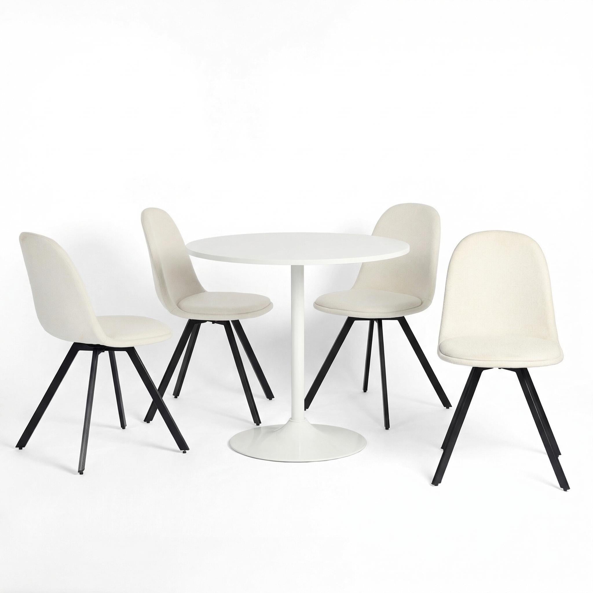 Homy Casa Clift 5PC Dining Set 31.5” White Round Dining Table with 4 Sunflower Swivel Beige Fabric Dining Chairs Open Box