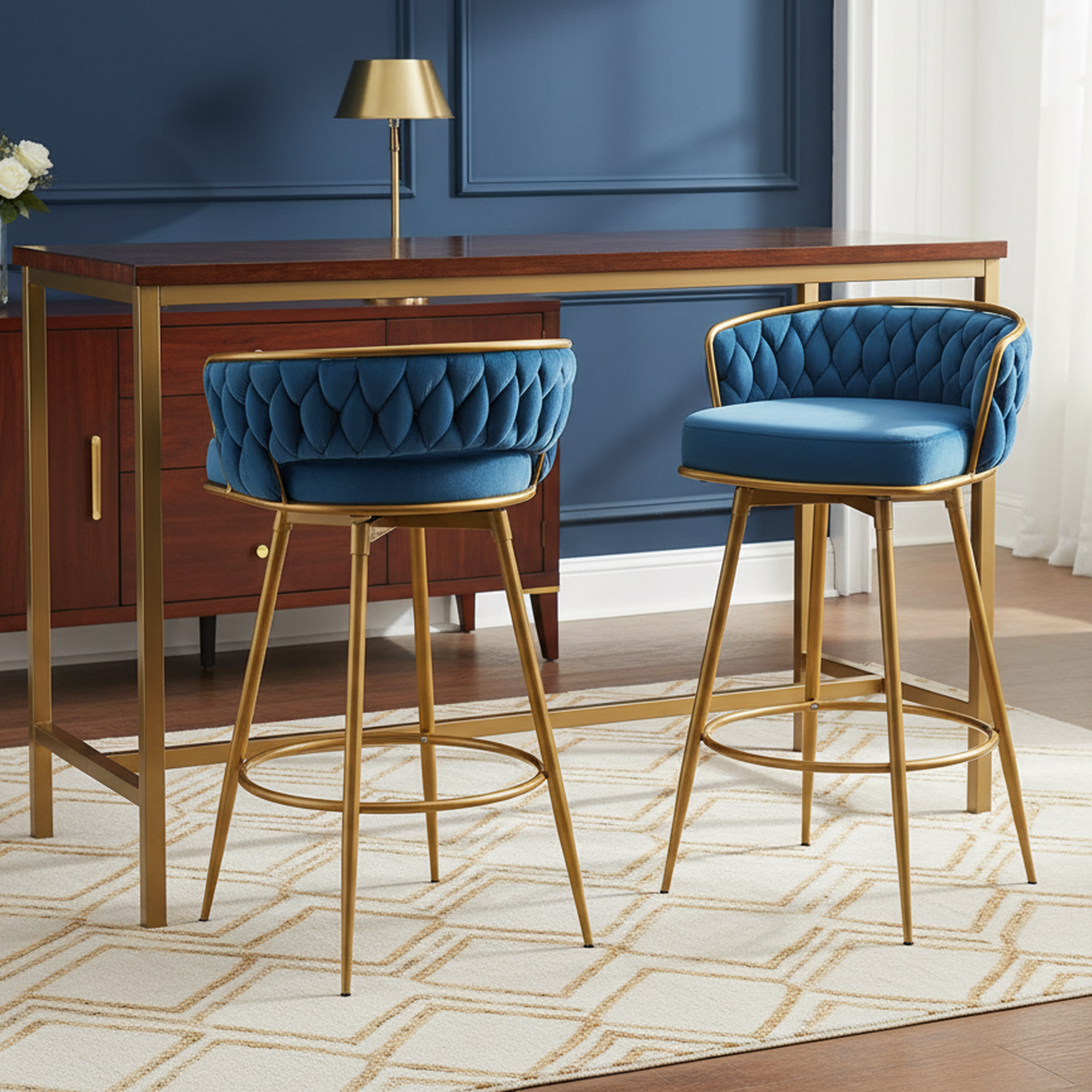 Aurea 31.5" Modern Swivel Counter Height Bar Stools Set of 2 with Gold Metal Legs