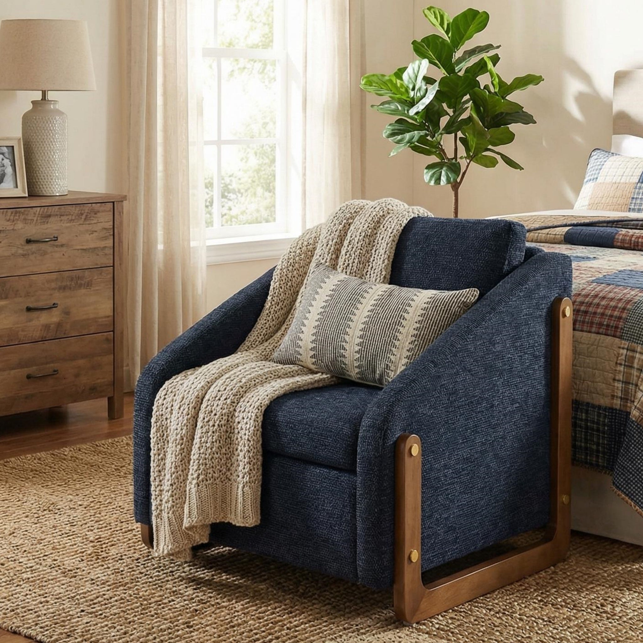 Sedgwick Modern Chenille Upholstered Armchair Wooden Frame