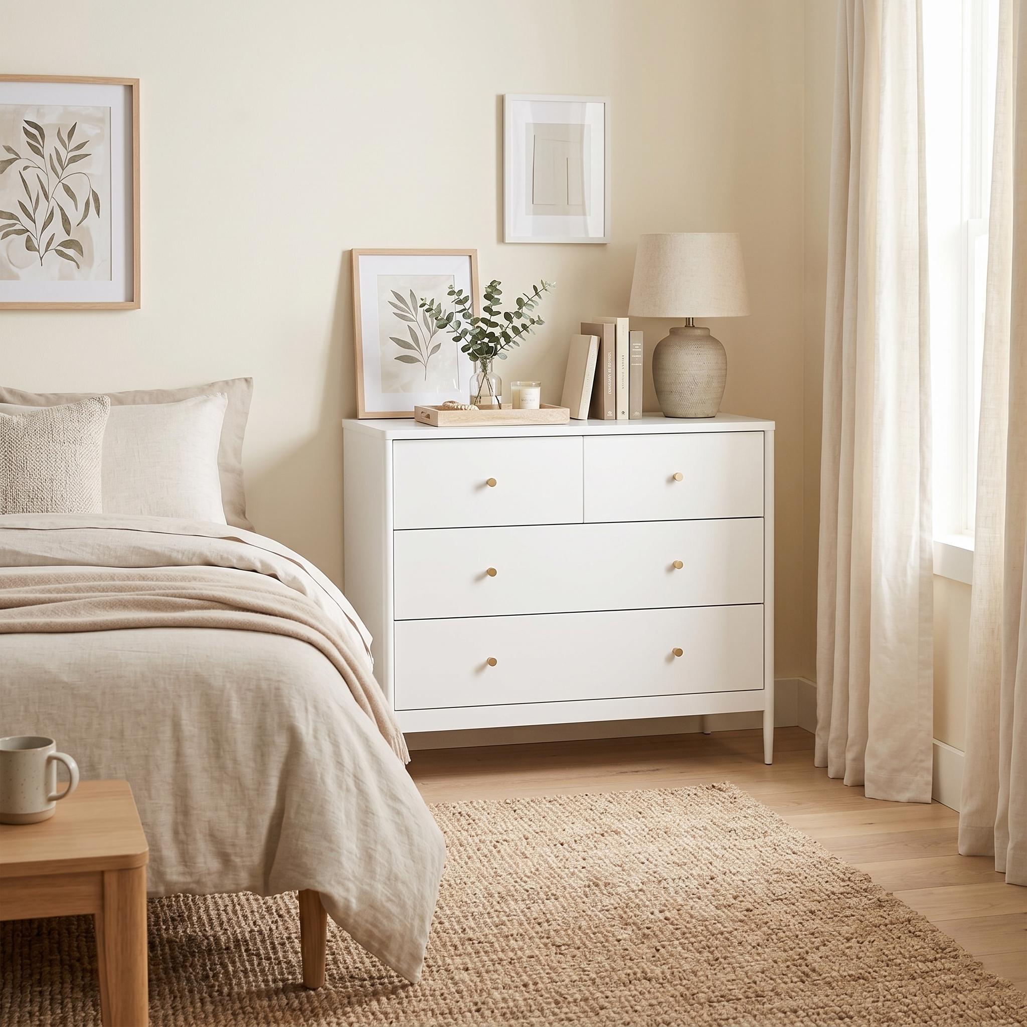 Willowbay 35" 4-Drawer Dresser with Brass Knobs and Tapered Legs