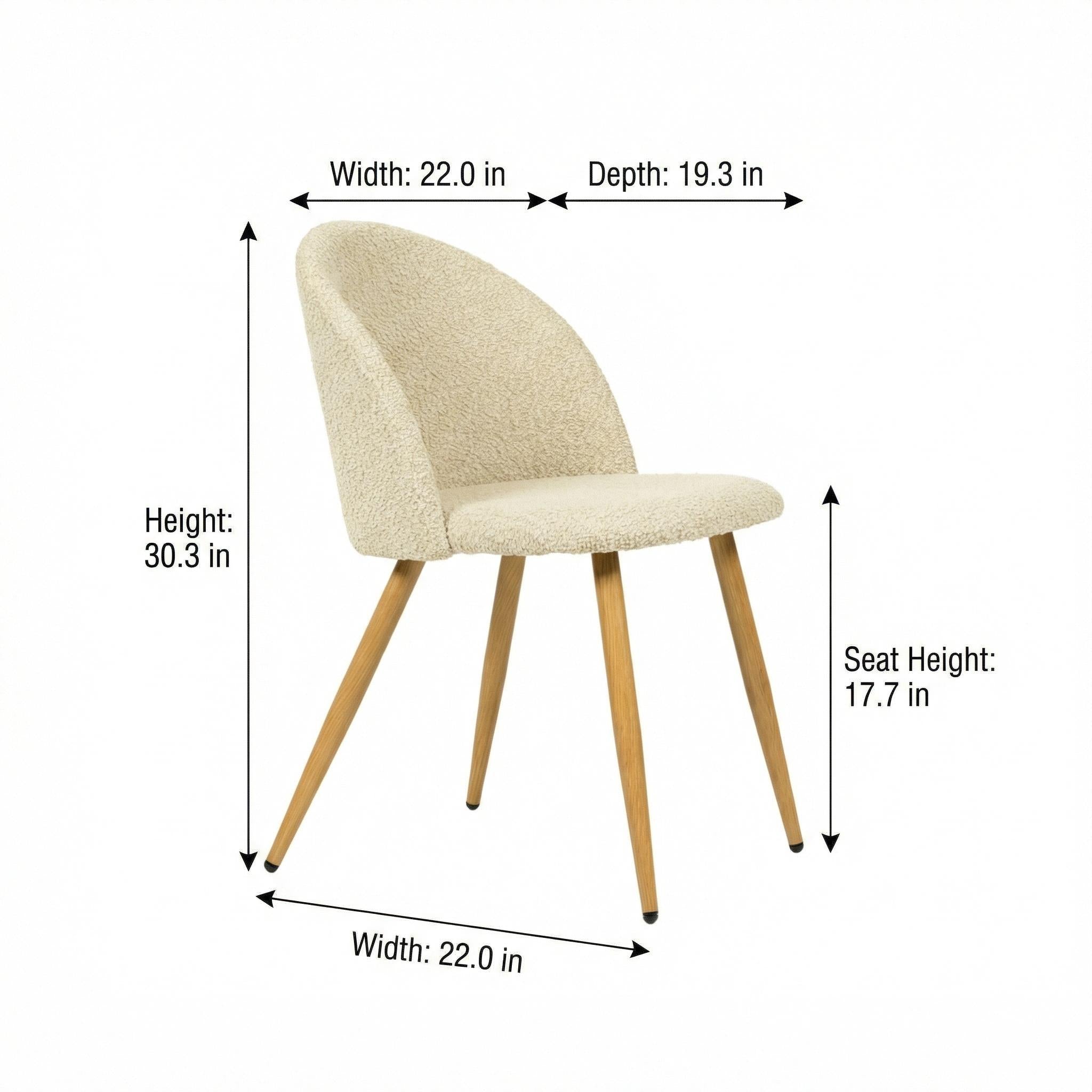 ZOMBA Beige Fabric Dining Chair Set of 4, Oak Legs, Modern Minimalist, Light Beige