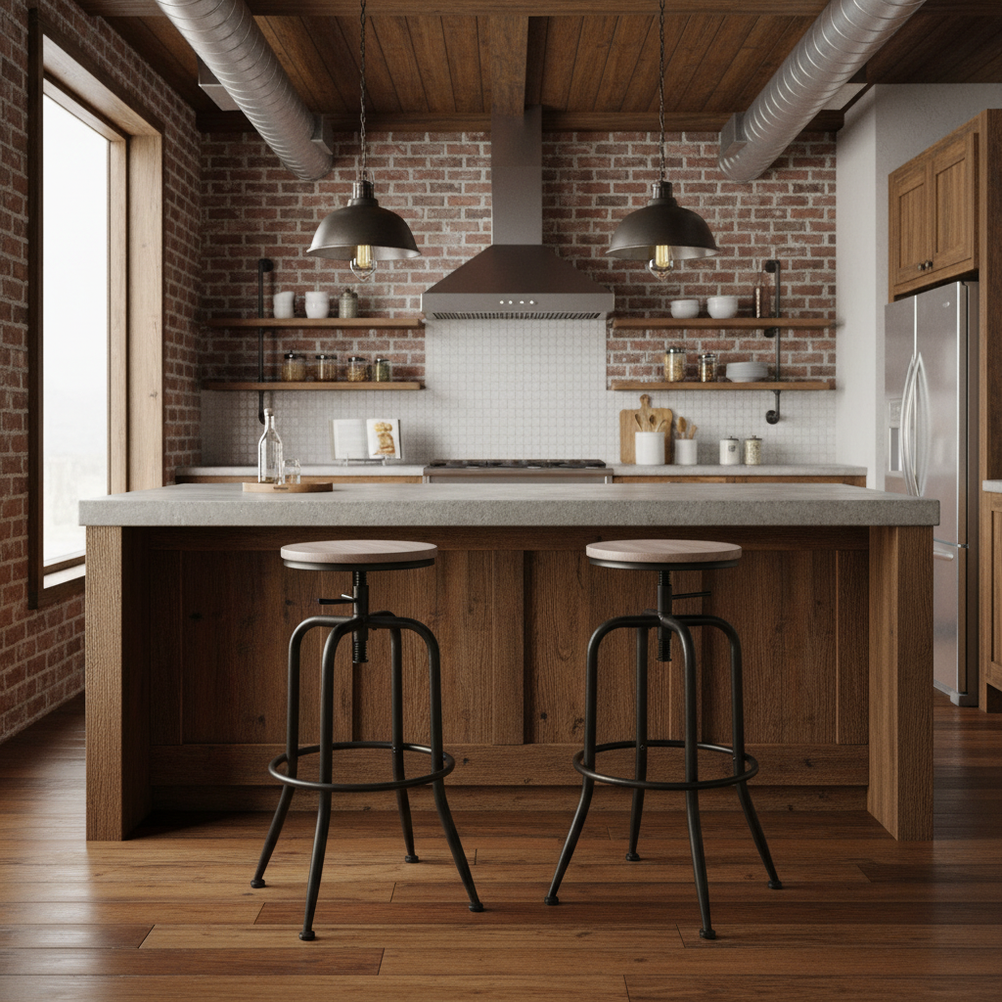 Anacletus 27" Industrial Swivel Bar Stools Set of 2