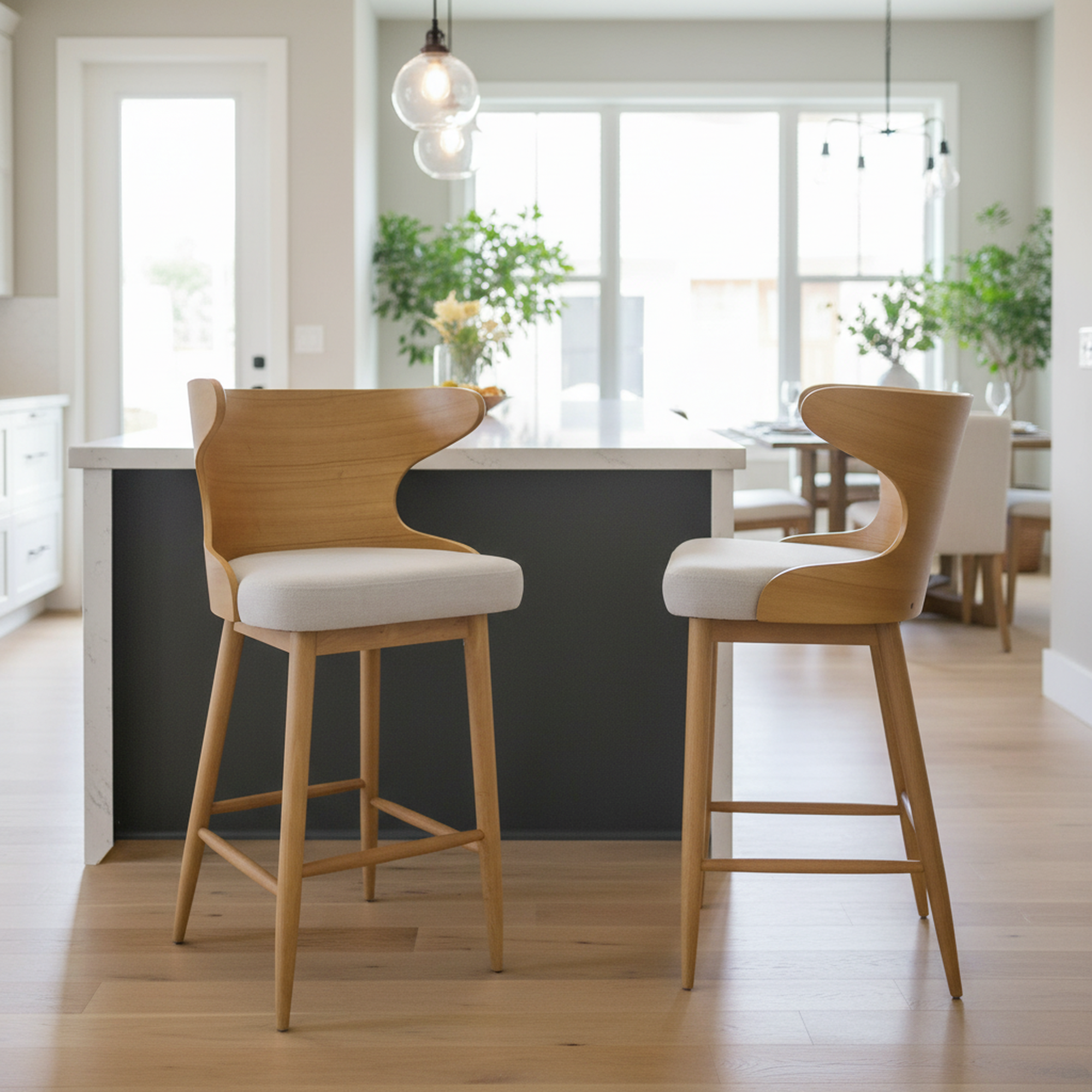 Homy Casa Chianti Mid-Century Modern Soild Wood Barstool Set of 2