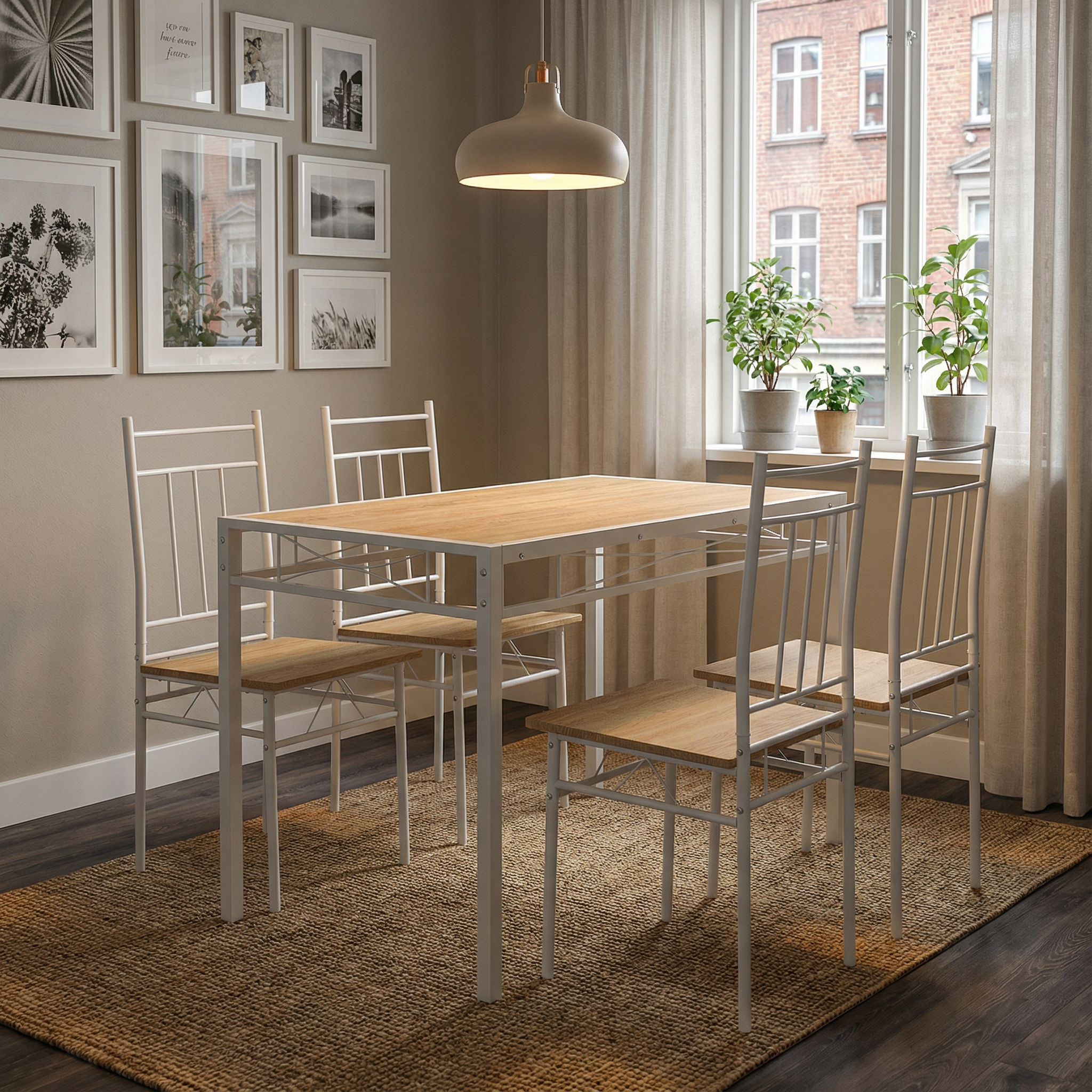 Marbury 5-Piece Dining Set 42” Table with 4 Chairs, White