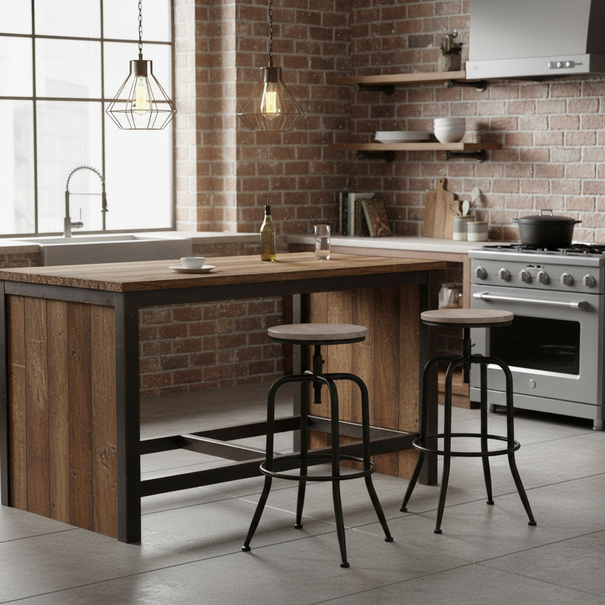 Anacletus 27" Industrial Swivel Bar Stools Set of 2