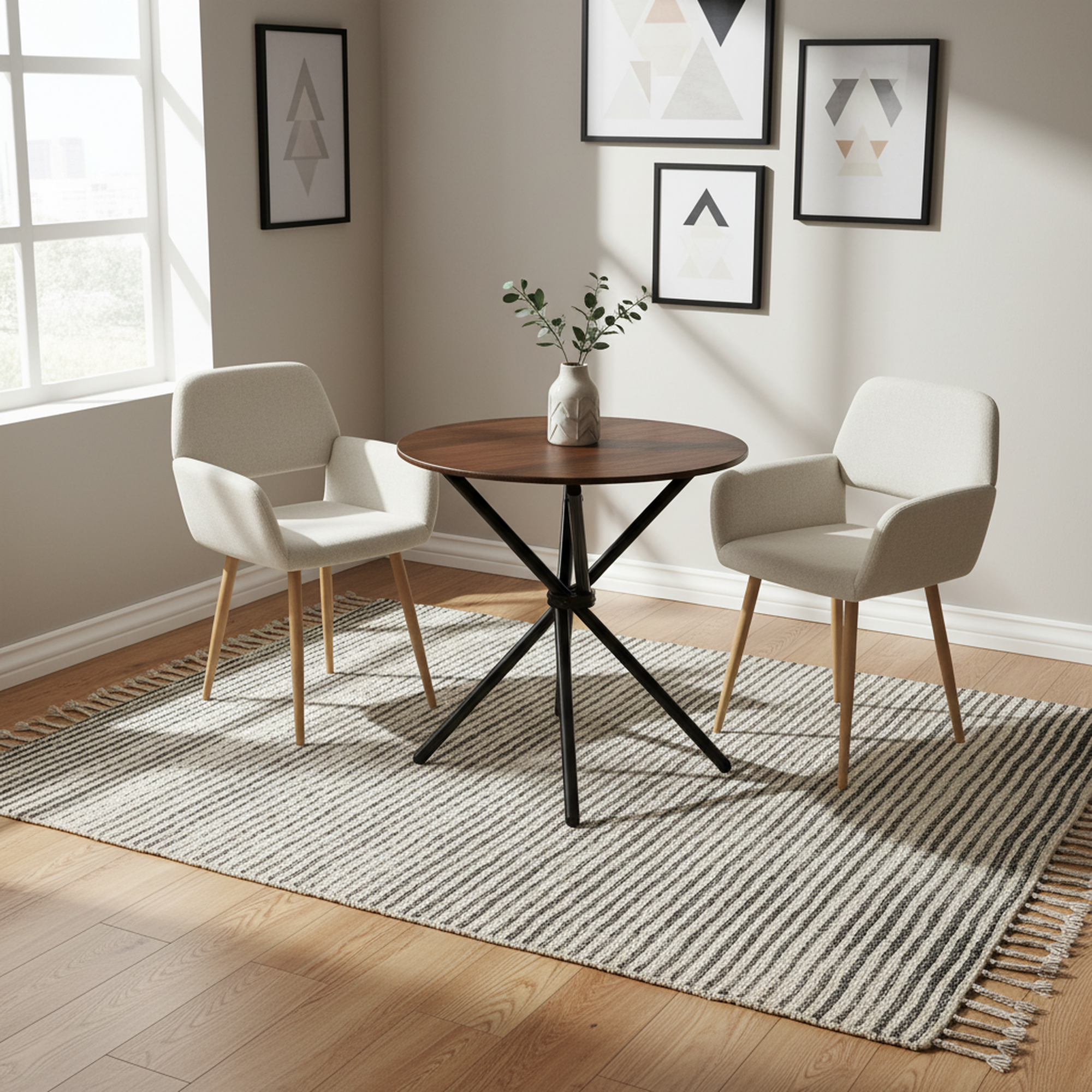 Fontana 3 Piece Brown Dining Table Set with 2 Mayfair Upholstered Chairs