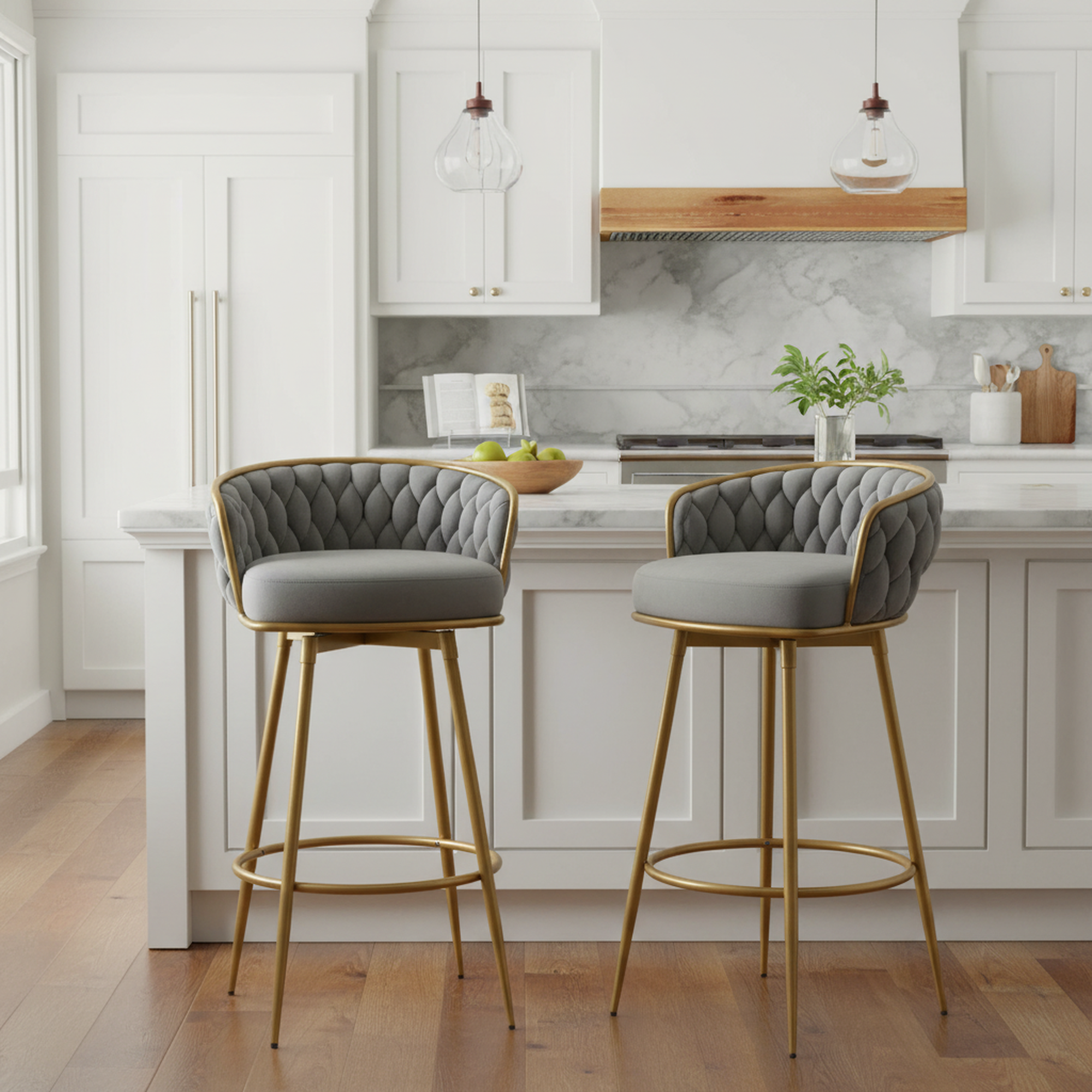 Aurea 31.5" Modern Swivel Counter Height Bar Stools Set of 2 with Gold Metal Legs