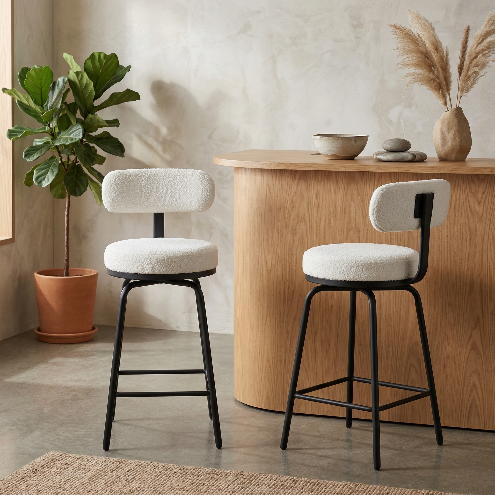 Pauillac 27" Counter Height Bouclé Swivel Bar Stools Set of 2