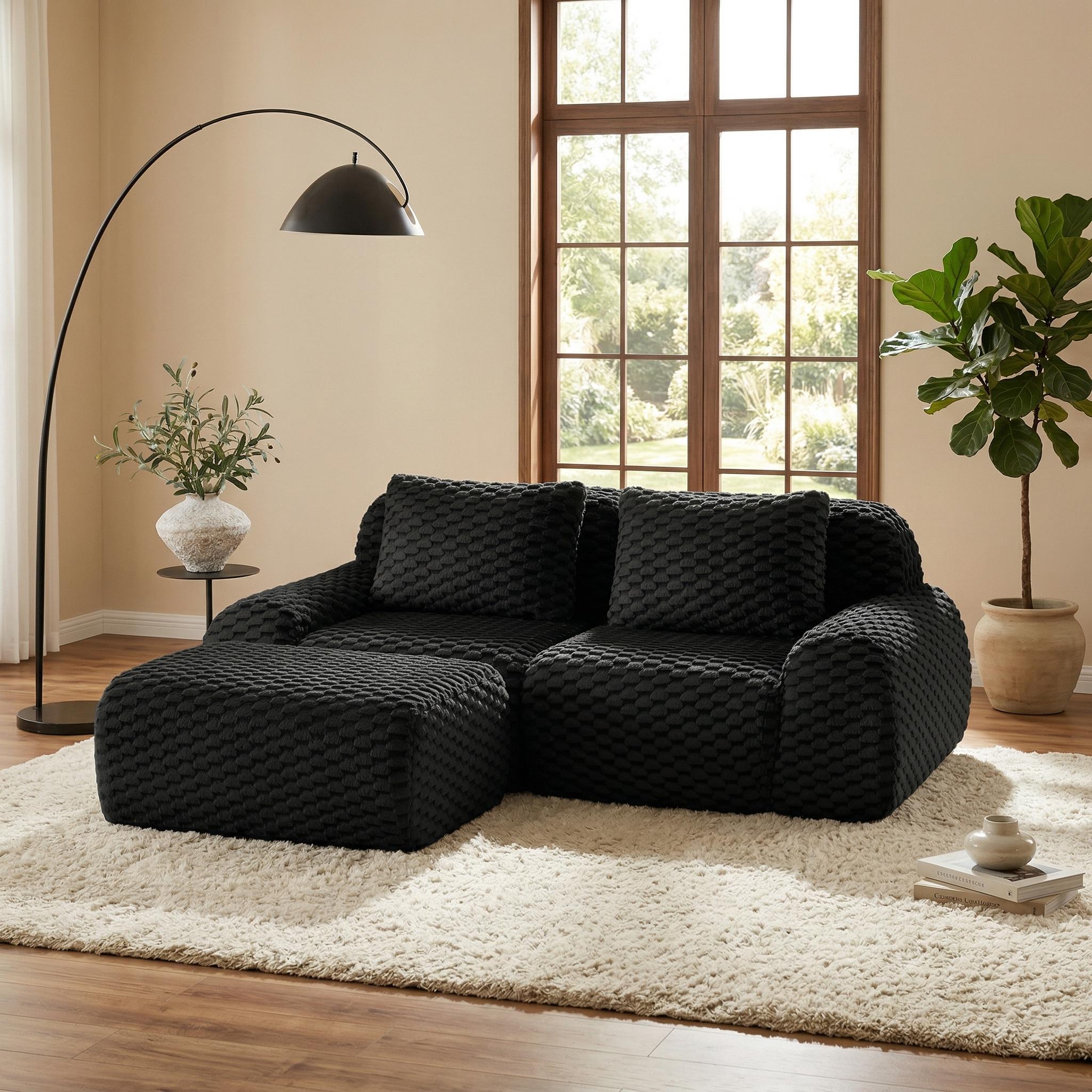 Olathe 82" Modular Flannelette Fabric L-Shaped Sectional Sofa with Movable Ottoman