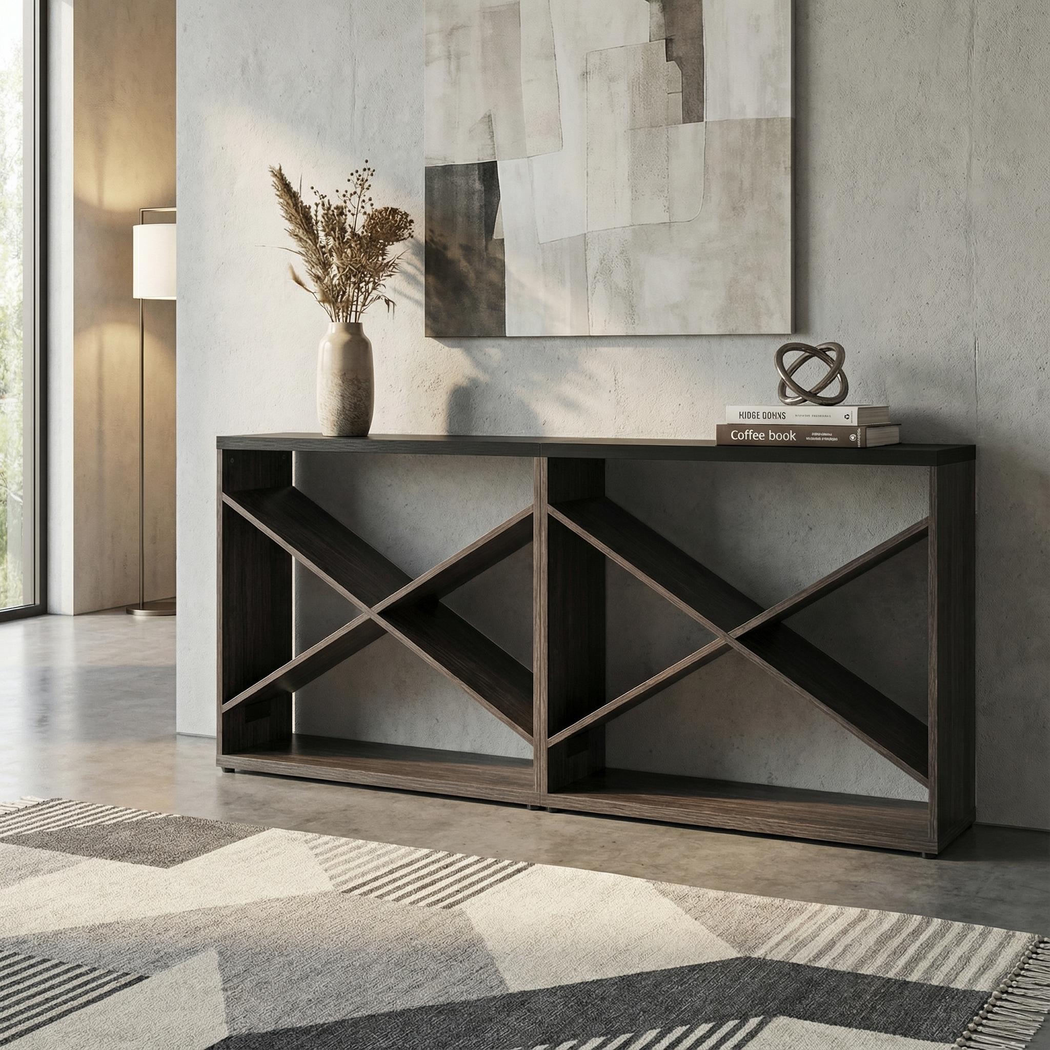 Rowan 71" Farmhouse X-Frame Long Console Table with Storage