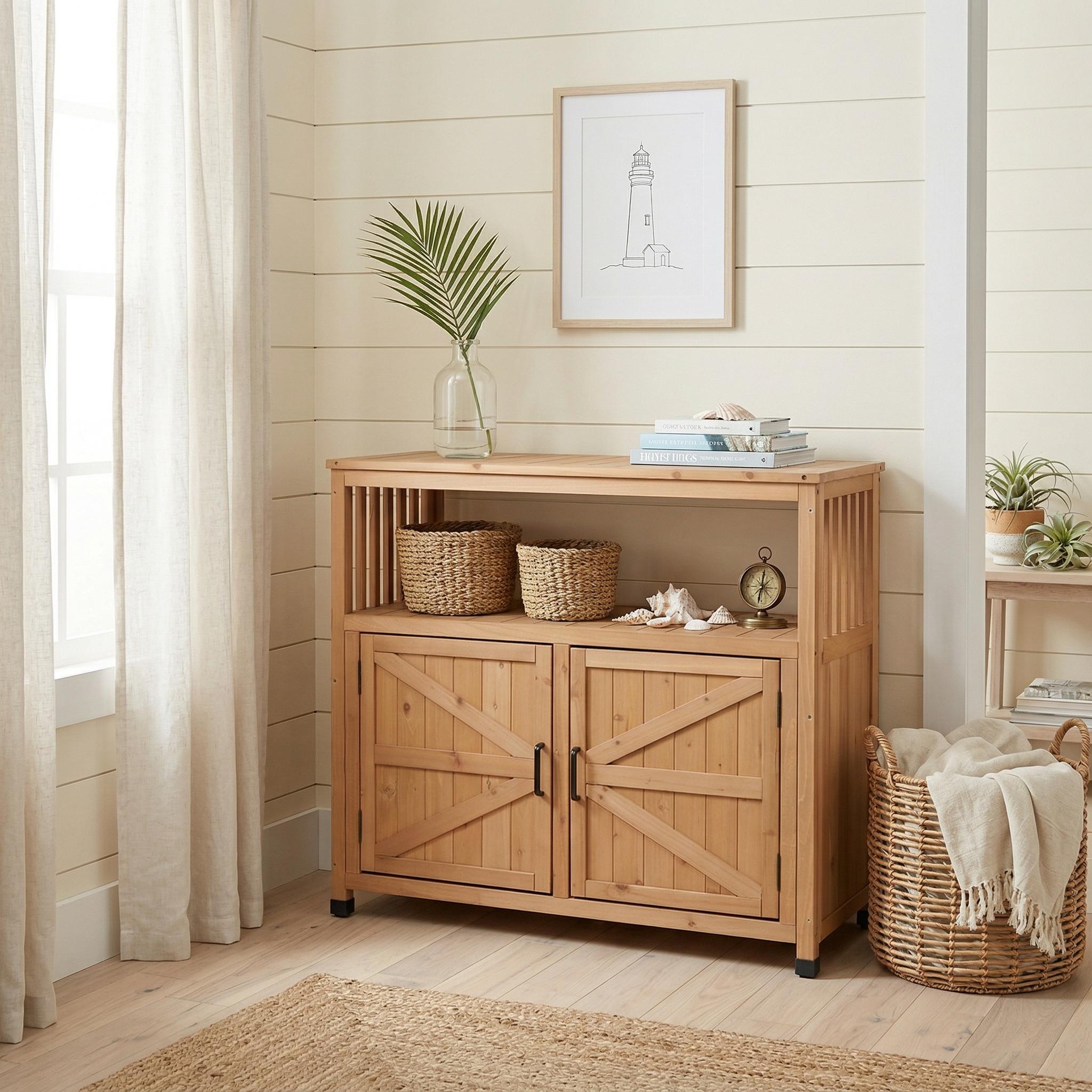 Zadar 42" Wood Storage Cabinet with Barn Doors and Open Shelf