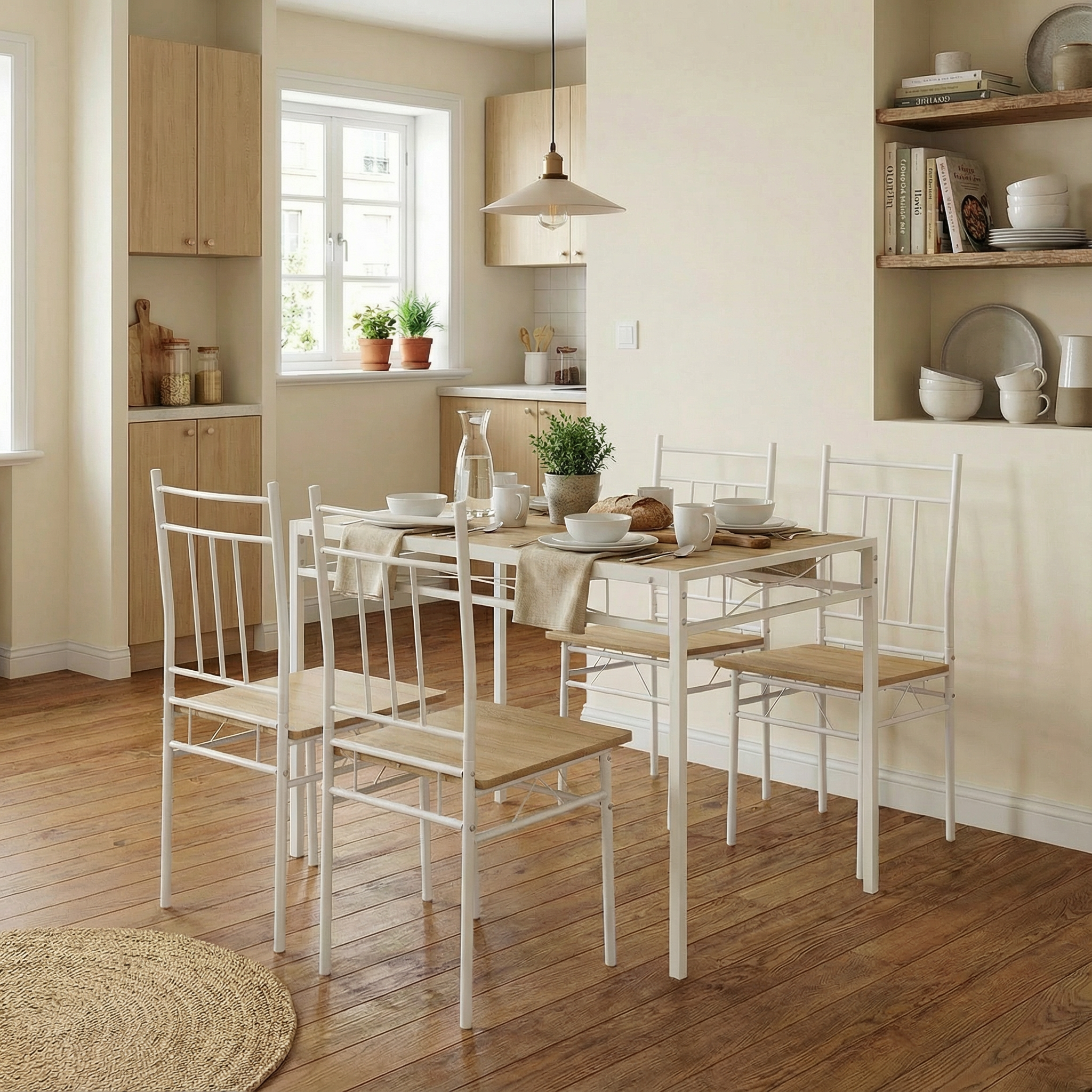 Marbury 5-Piece Dining Set 42” Table with 4 Chairs, White