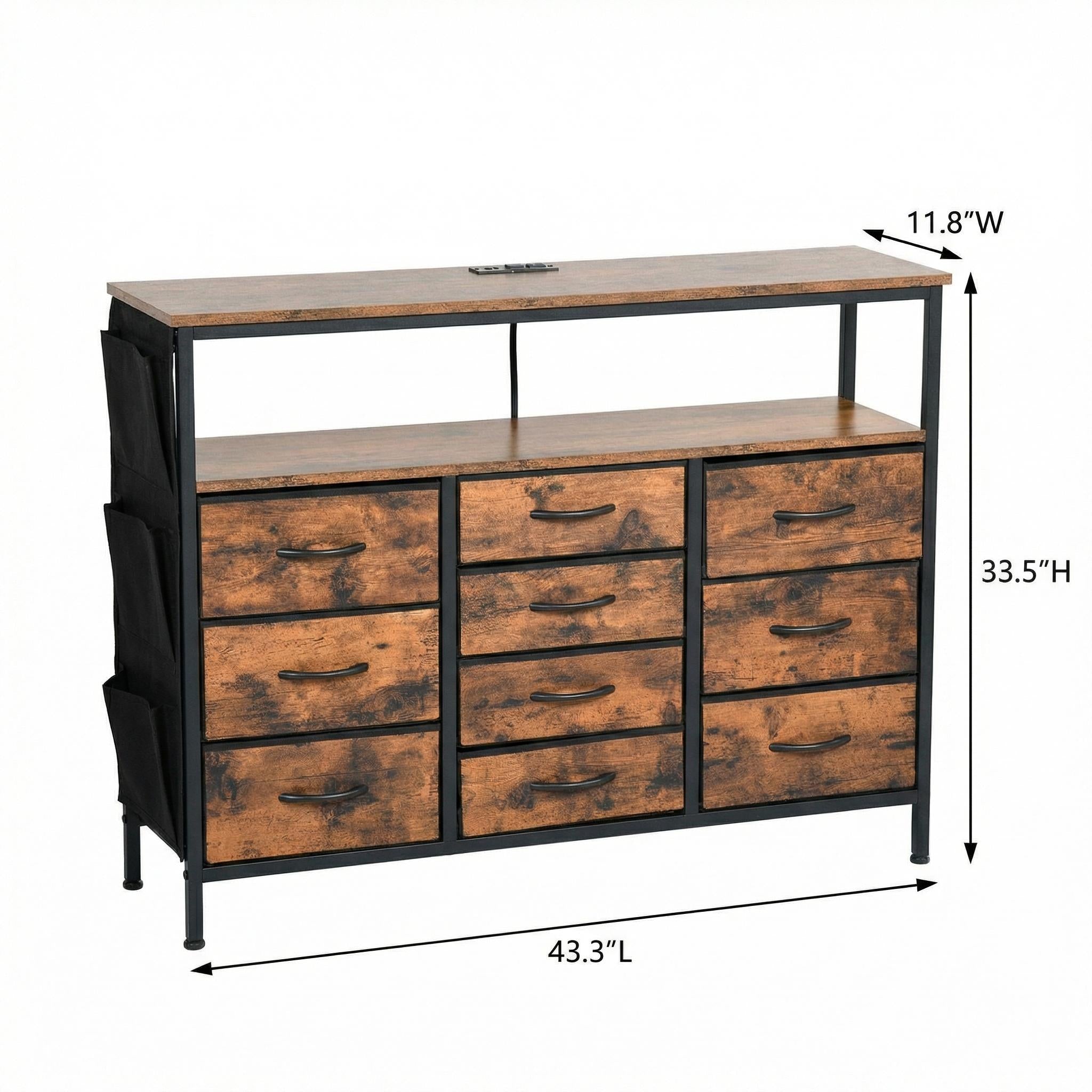 Clay Crimson 43” Modern Storage Cabinet with 10 Drawers and USB Charging Station