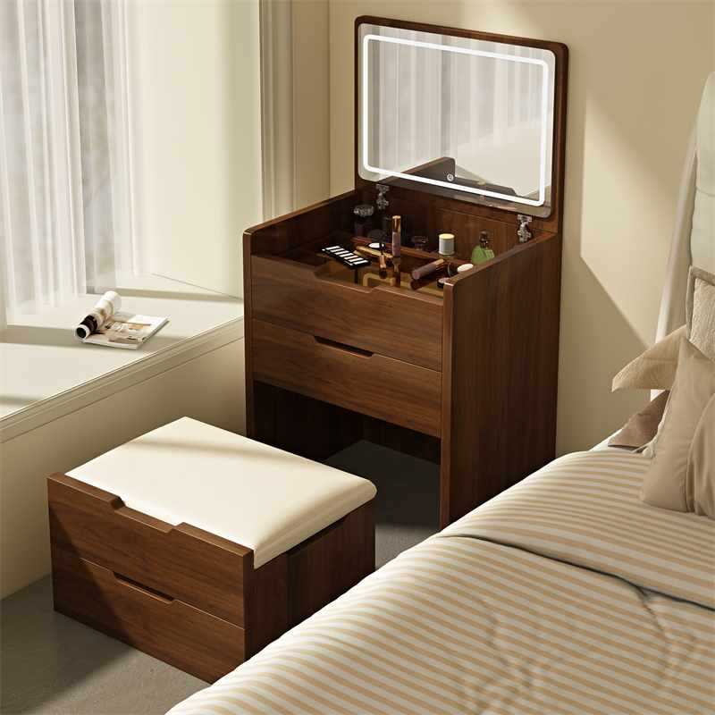 Lillemor 3-in-1 Compact Vanity Desk with Flip Top Mirror and Storage Ottoman