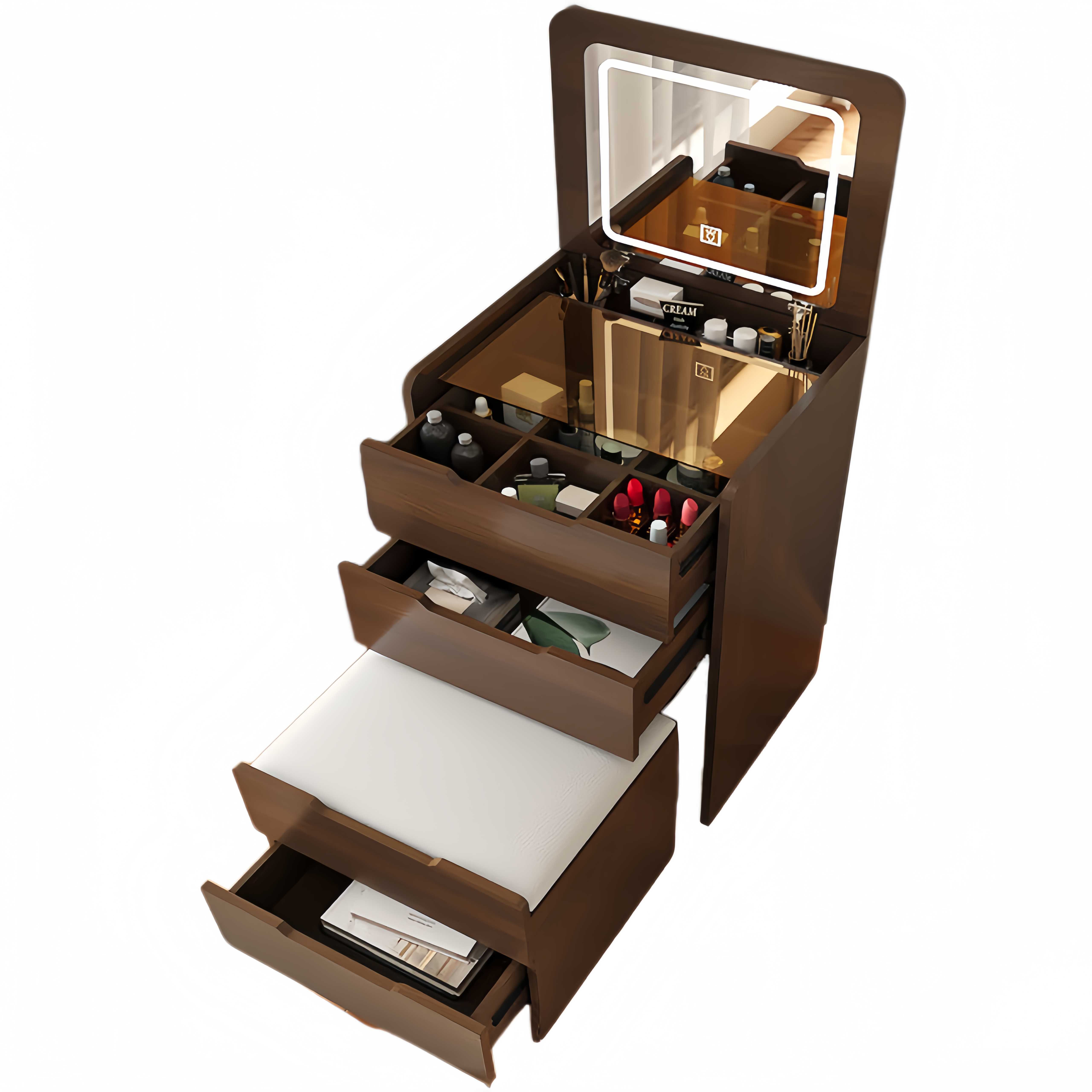 Lillemor 3-in-1 Compact Vanity Desk with Flip Top Mirror and Storage Ottoman