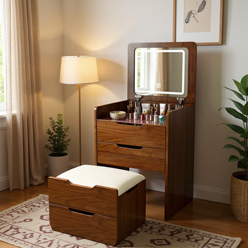 Lillemor 3-in-1 Compact Vanity Desk with Flip Top Mirror and Storage Ottoman