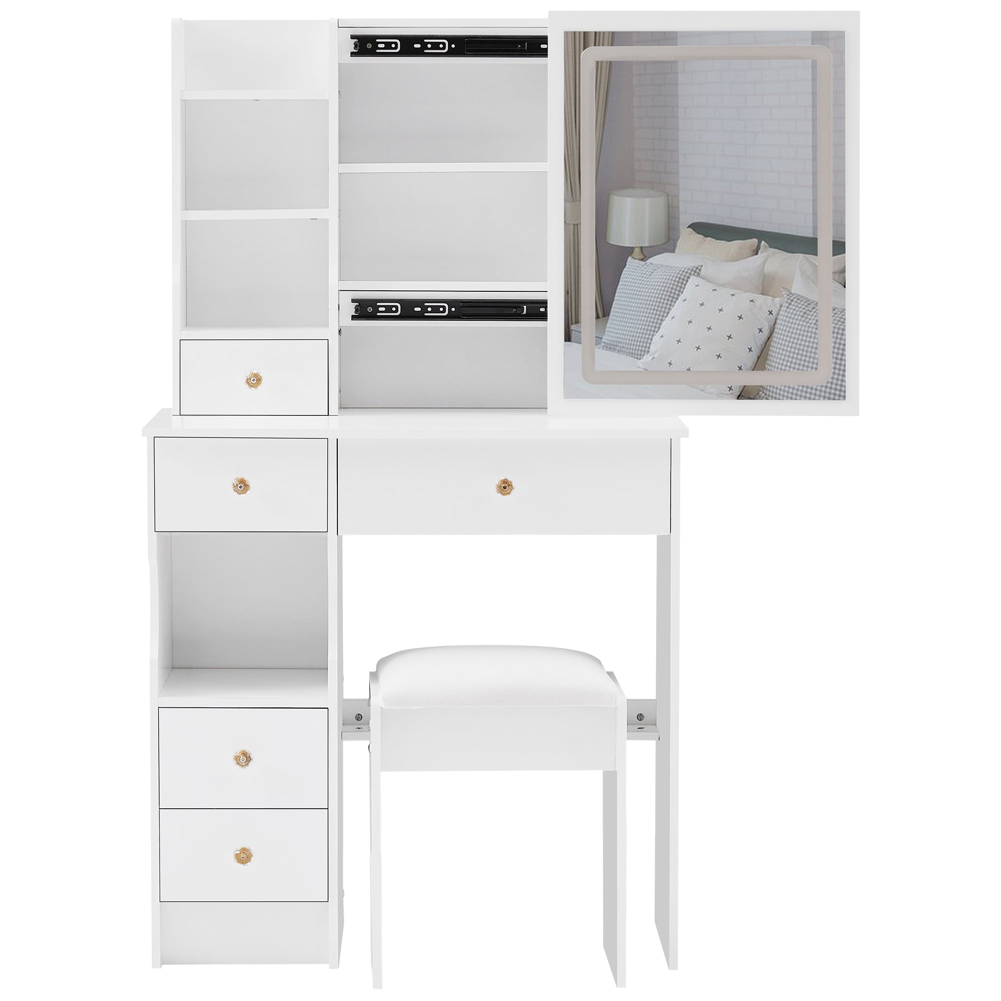Lulea Vanity Table Set with LED Mirror and Storage