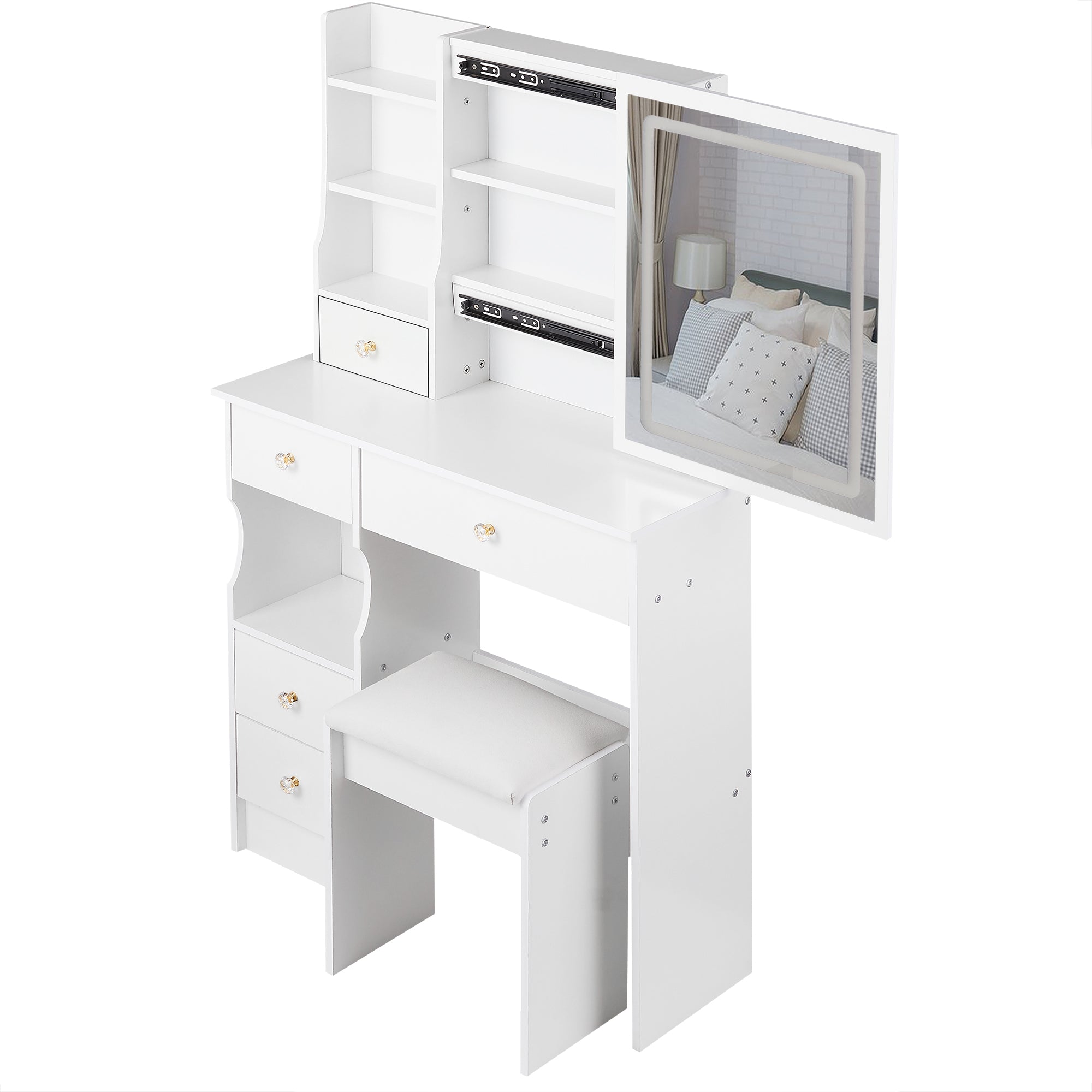 Lulea Vanity Table Set with LED Mirror and Storage