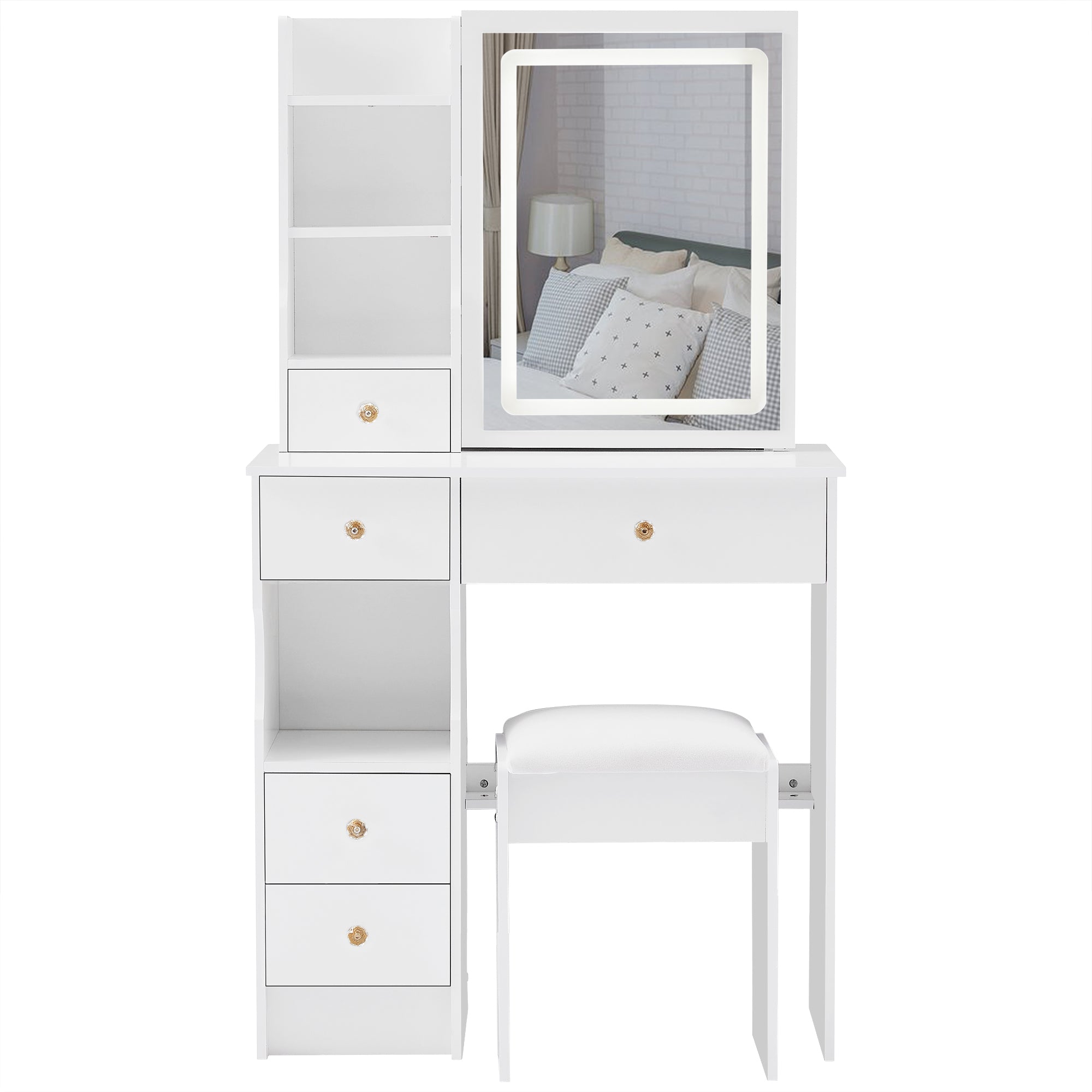 Lulea Vanity Table Set with LED Mirror and Storage