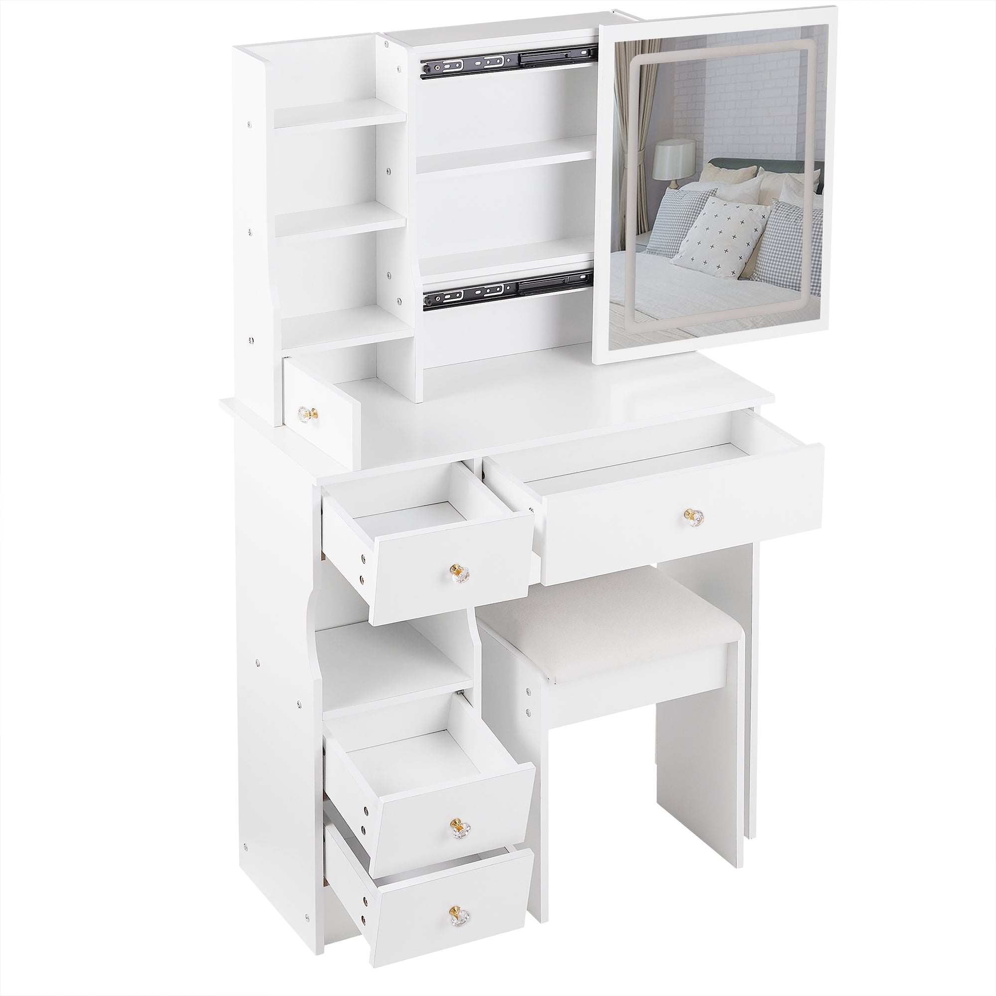 Lulea Vanity Table Set with LED Mirror and Storage