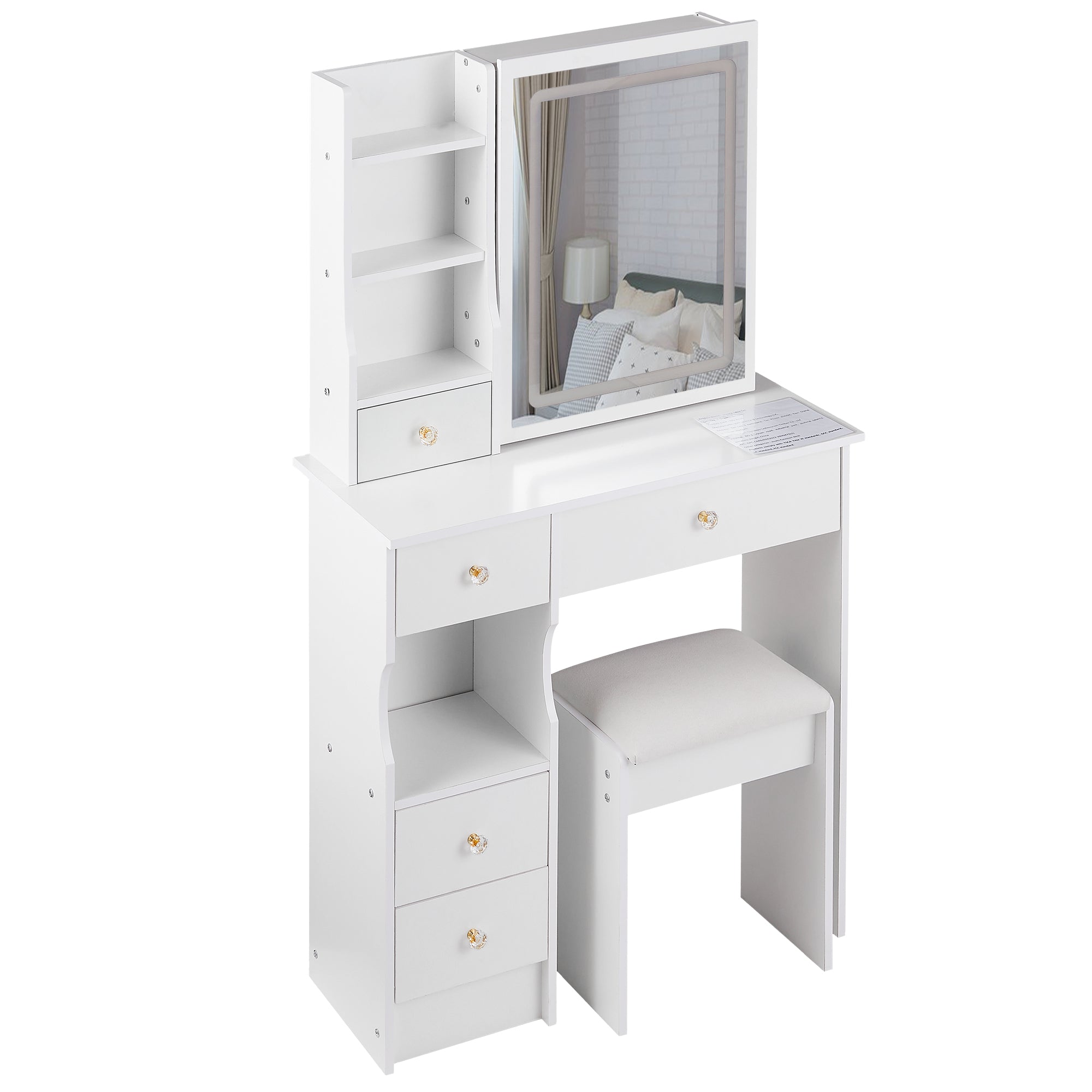 Lulea Vanity Table Set with LED Mirror and Storage