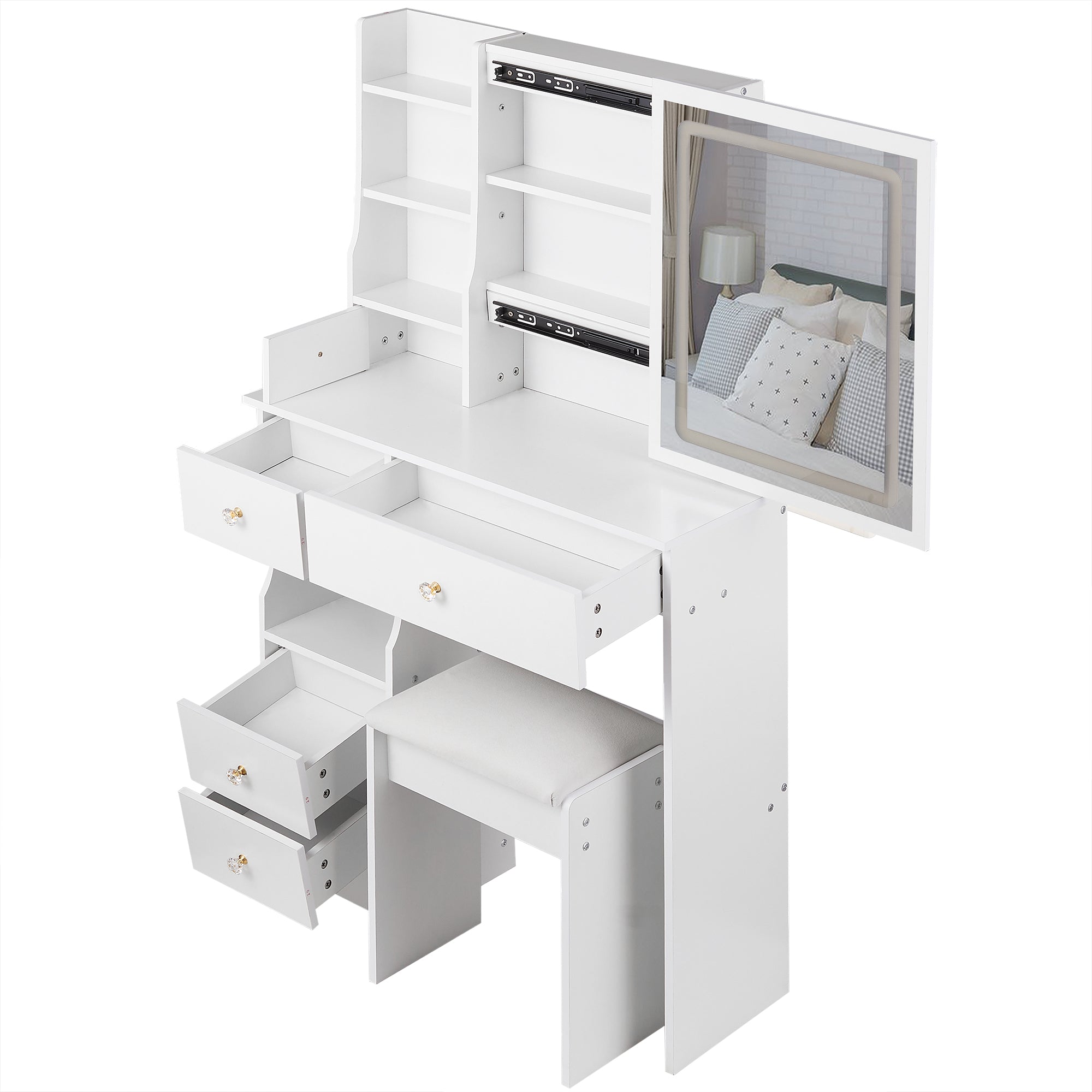 Lulea Vanity Table Set with LED Mirror and Storage