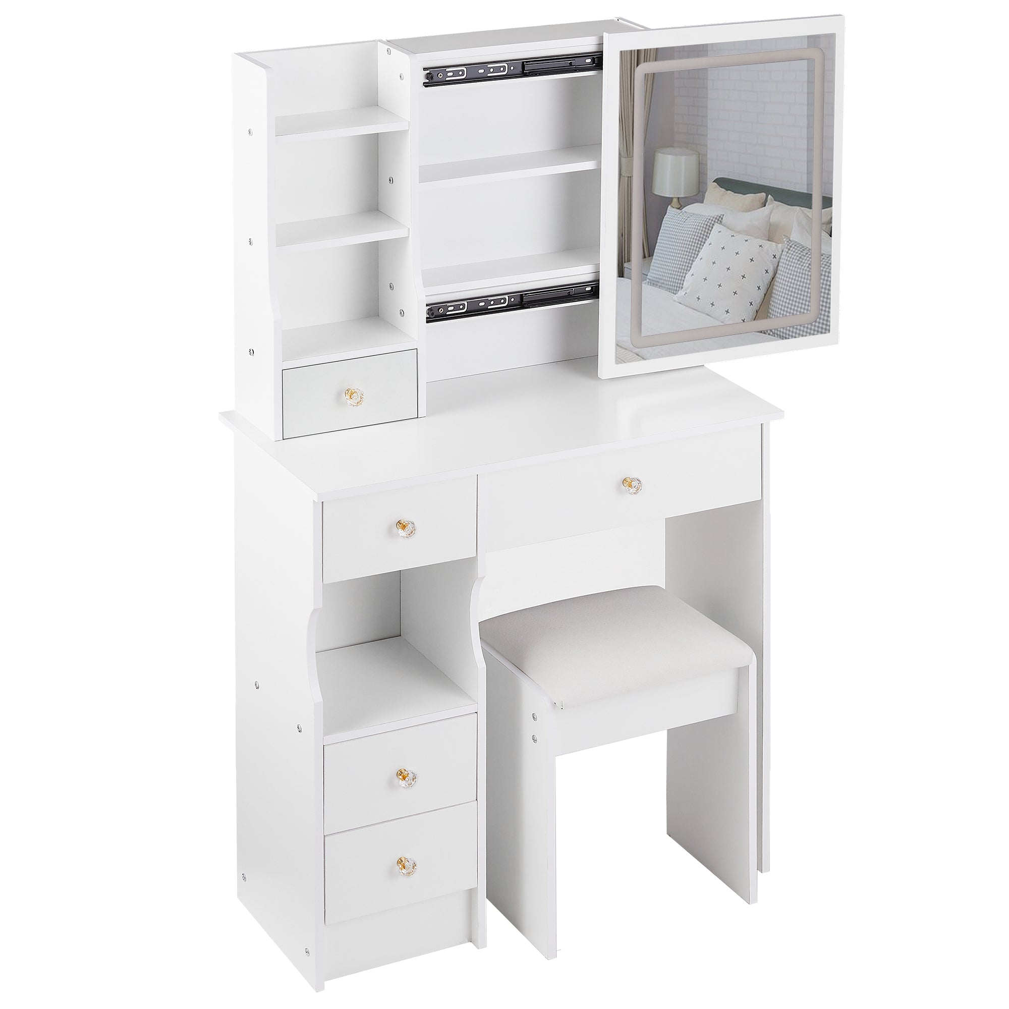 Lulea Vanity Table Set with LED Mirror and Storage
