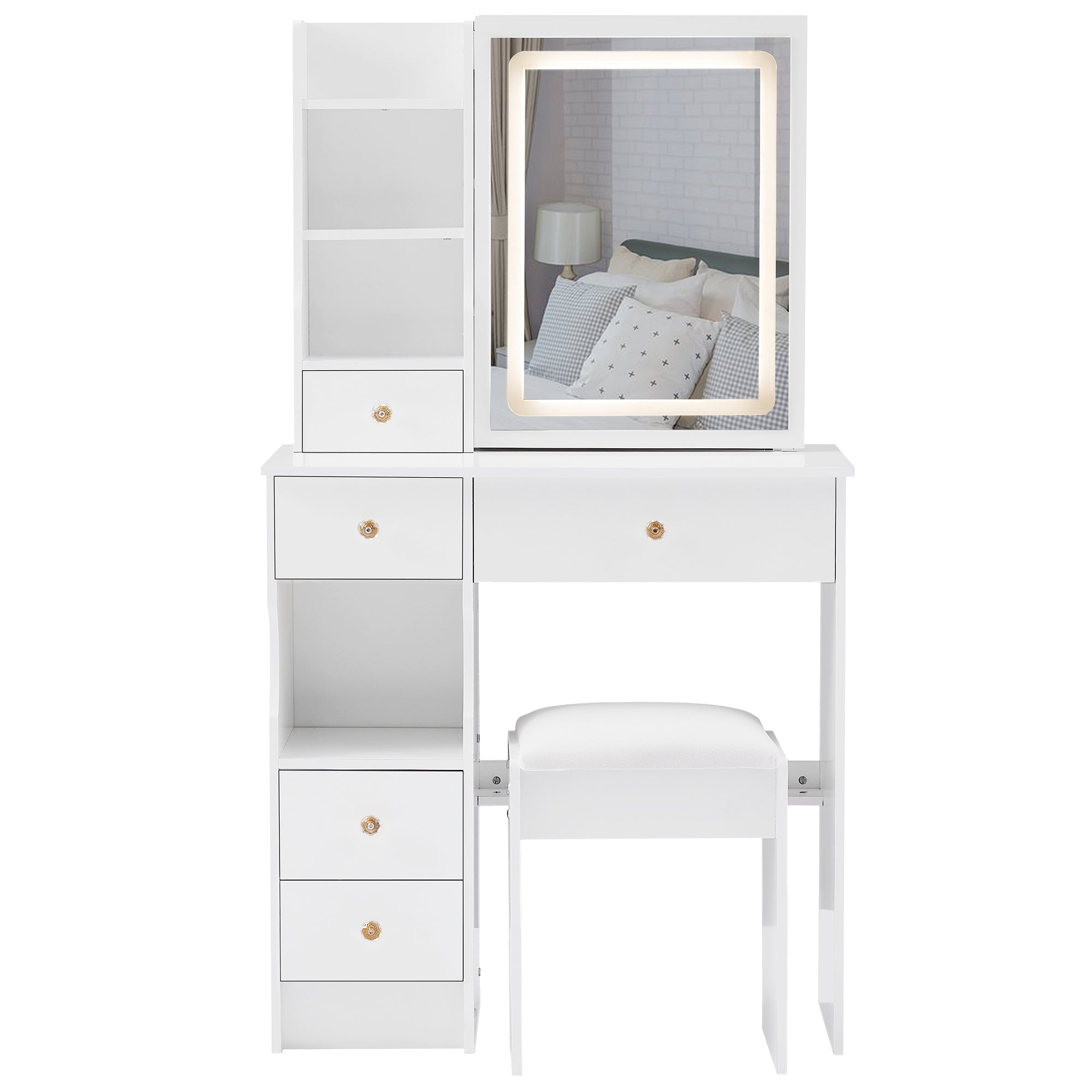 Lulea Vanity Table Set with LED Mirror and Storage