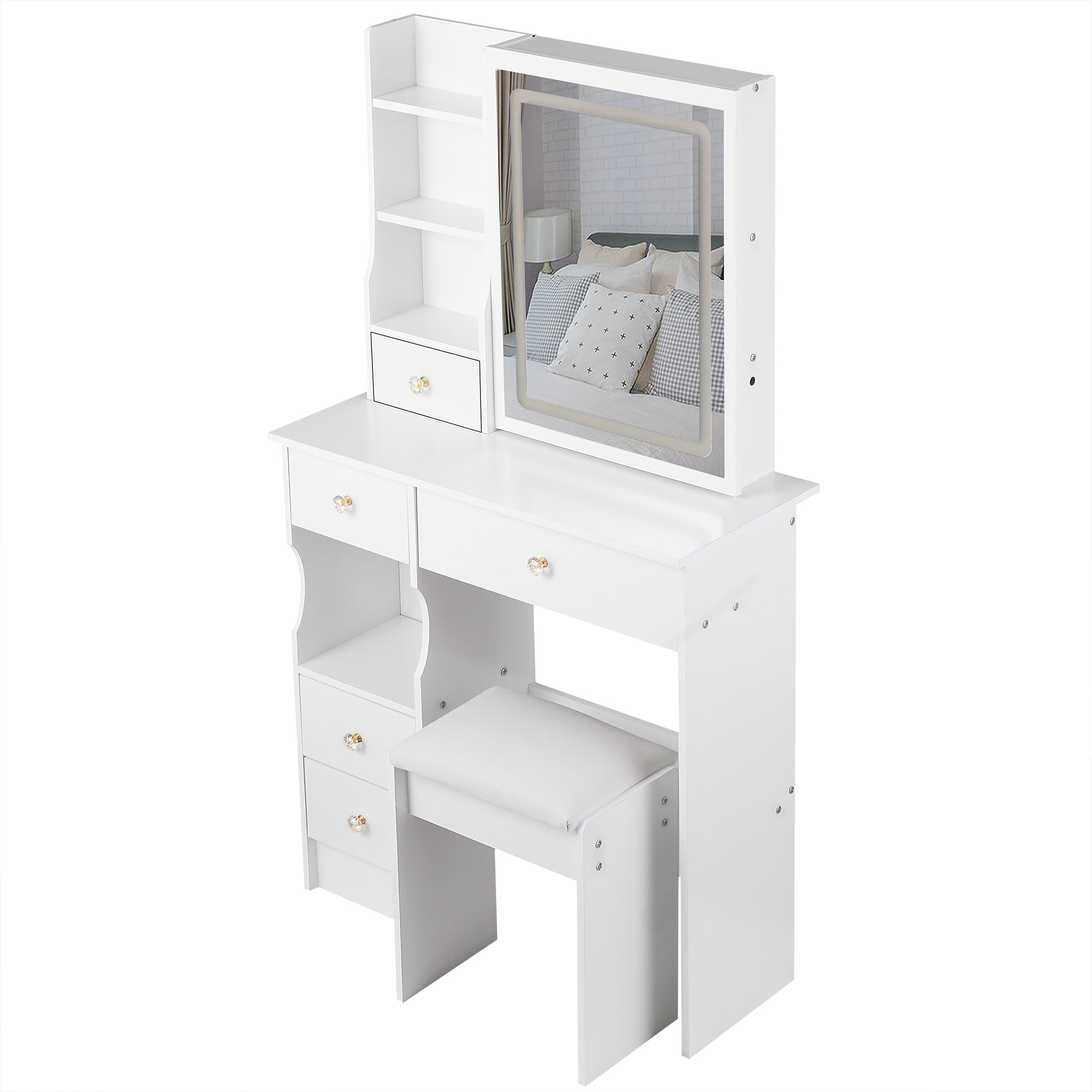 Lulea Vanity Table Set with LED Mirror and Storage
